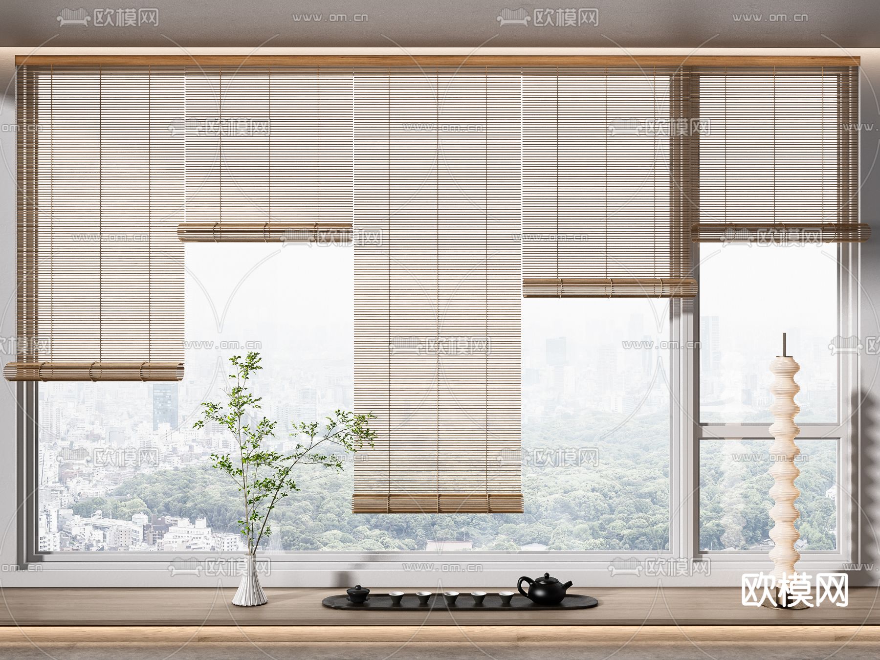 新中式竹帘卷帘3d模型下载_ID11941612_3dmax免费模型-欧模网