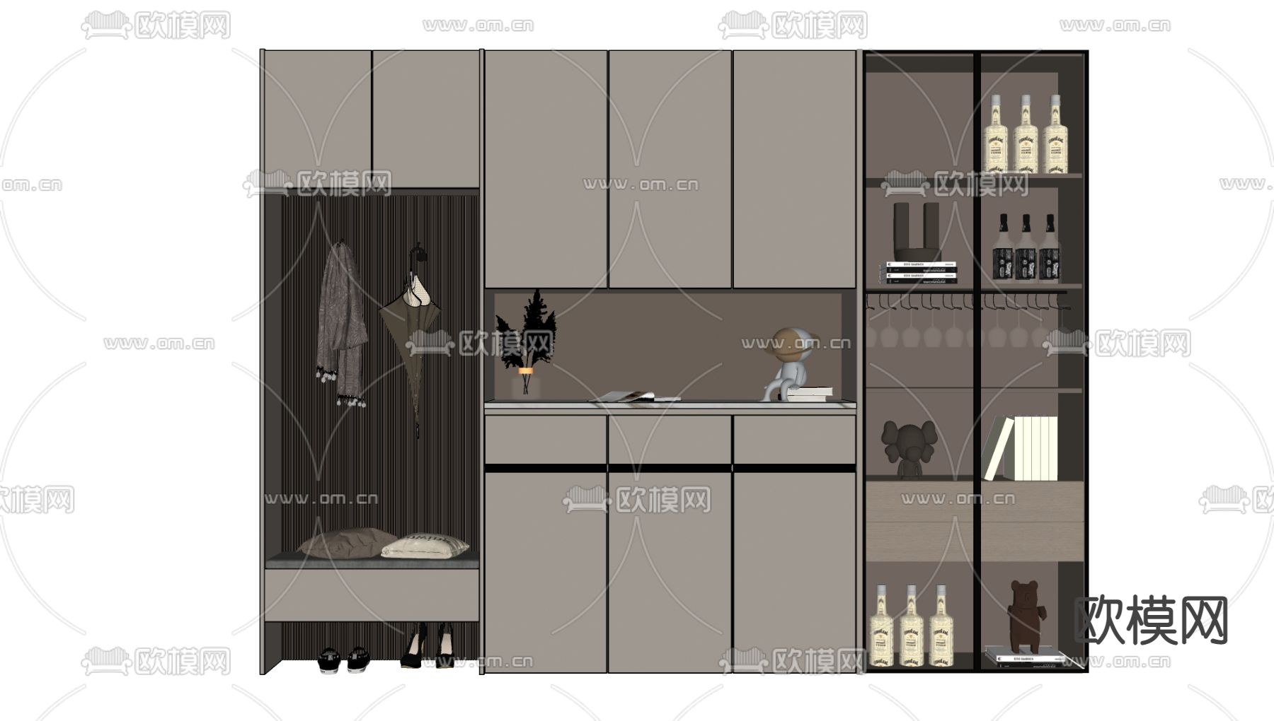 现代鞋柜酒柜su模型下载（渲染图2）