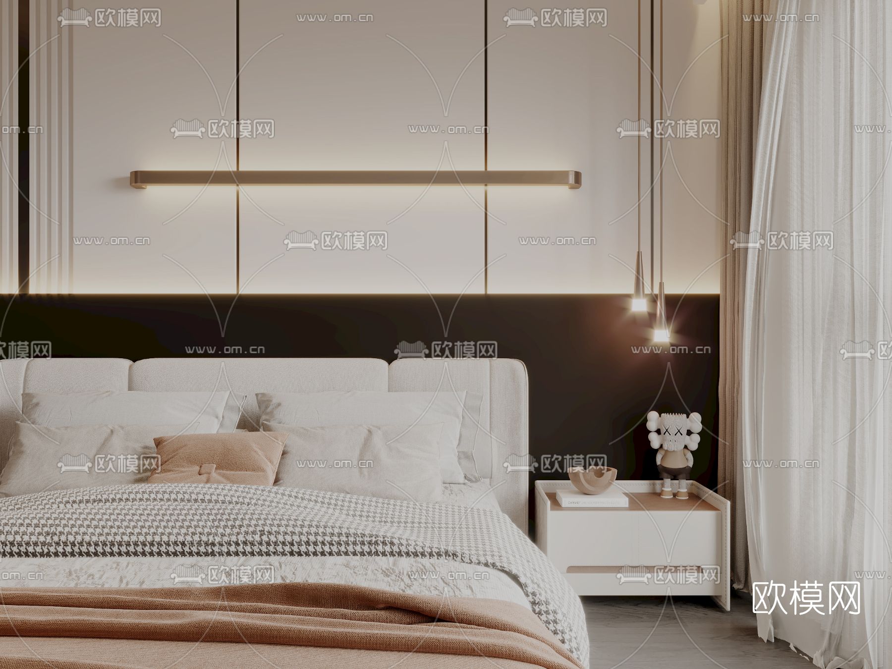 现代轻奢客厅餐厅3d模型下载（渲染图2）