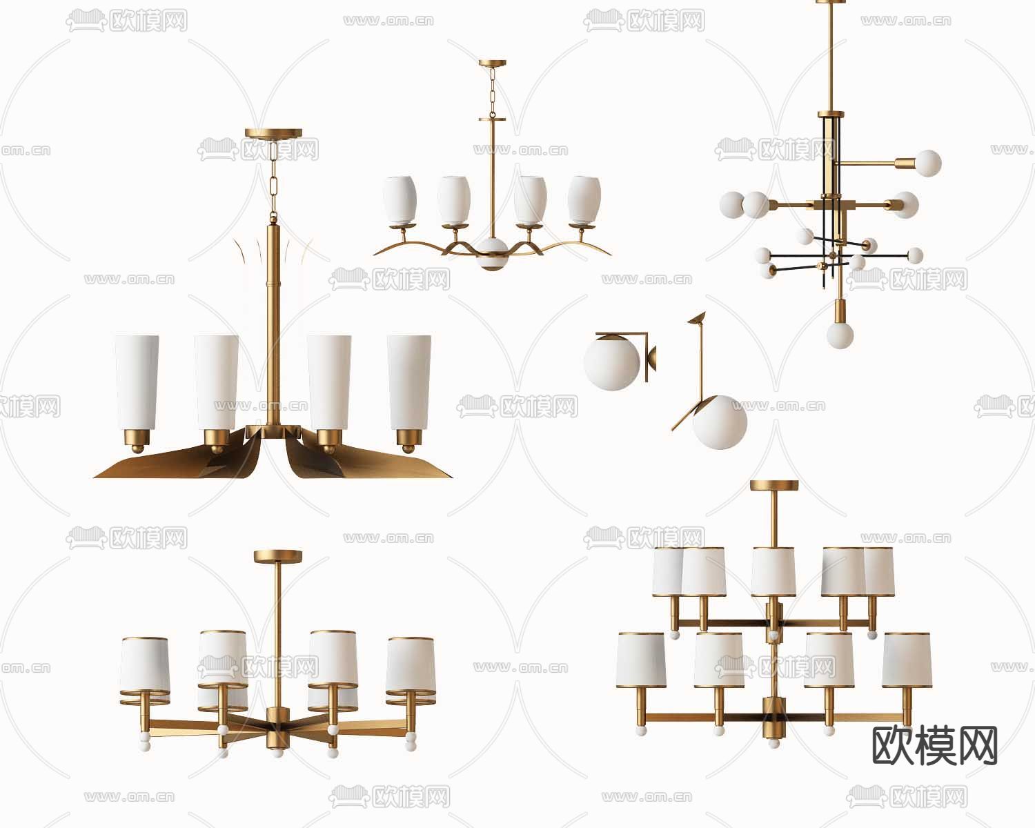 美式多头吊灯3d模型下载