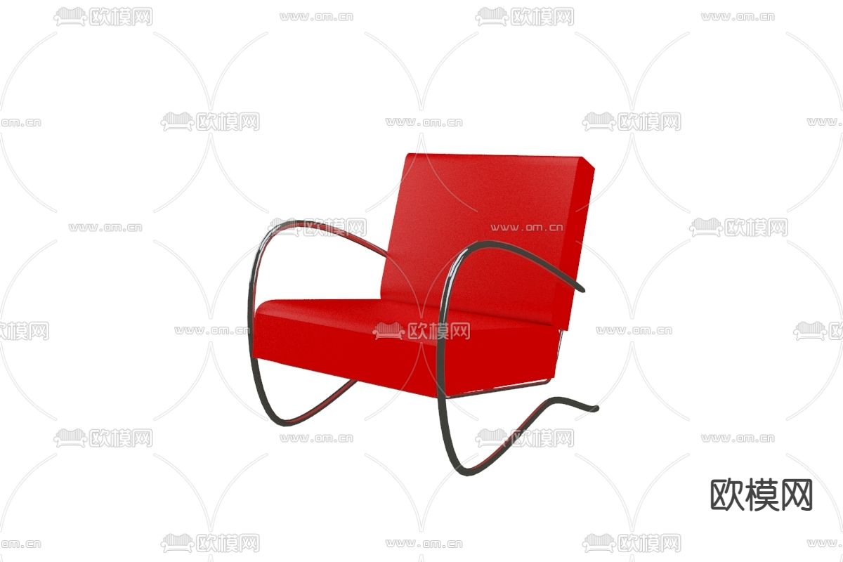 现代极简不锈钢红色皮革单人沙发免费3d模型下载