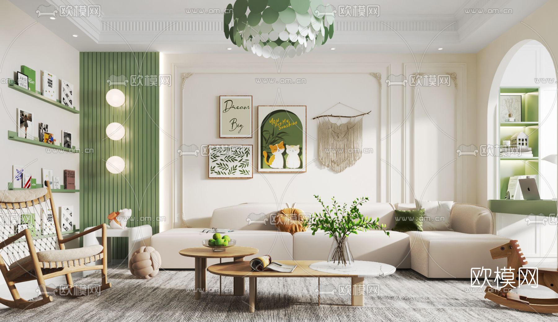 北欧青色客厅3d模型下载（渲染图2）