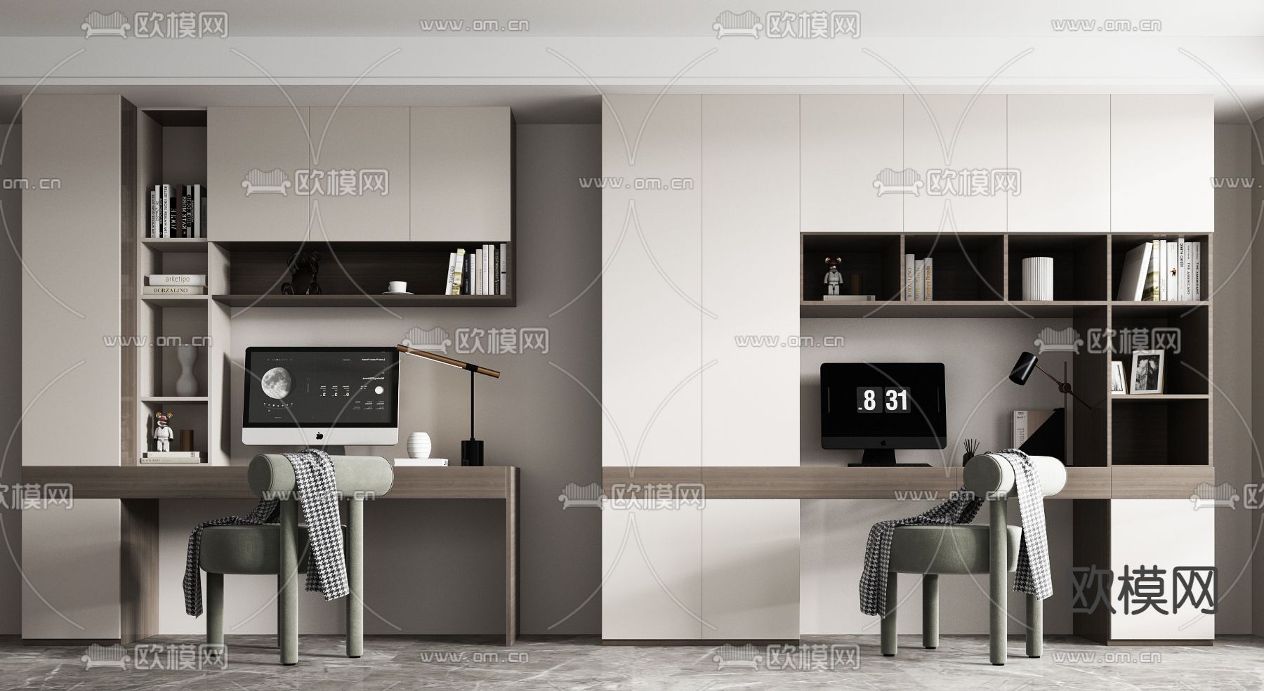 现代书桌su模型下载（渲染图1）