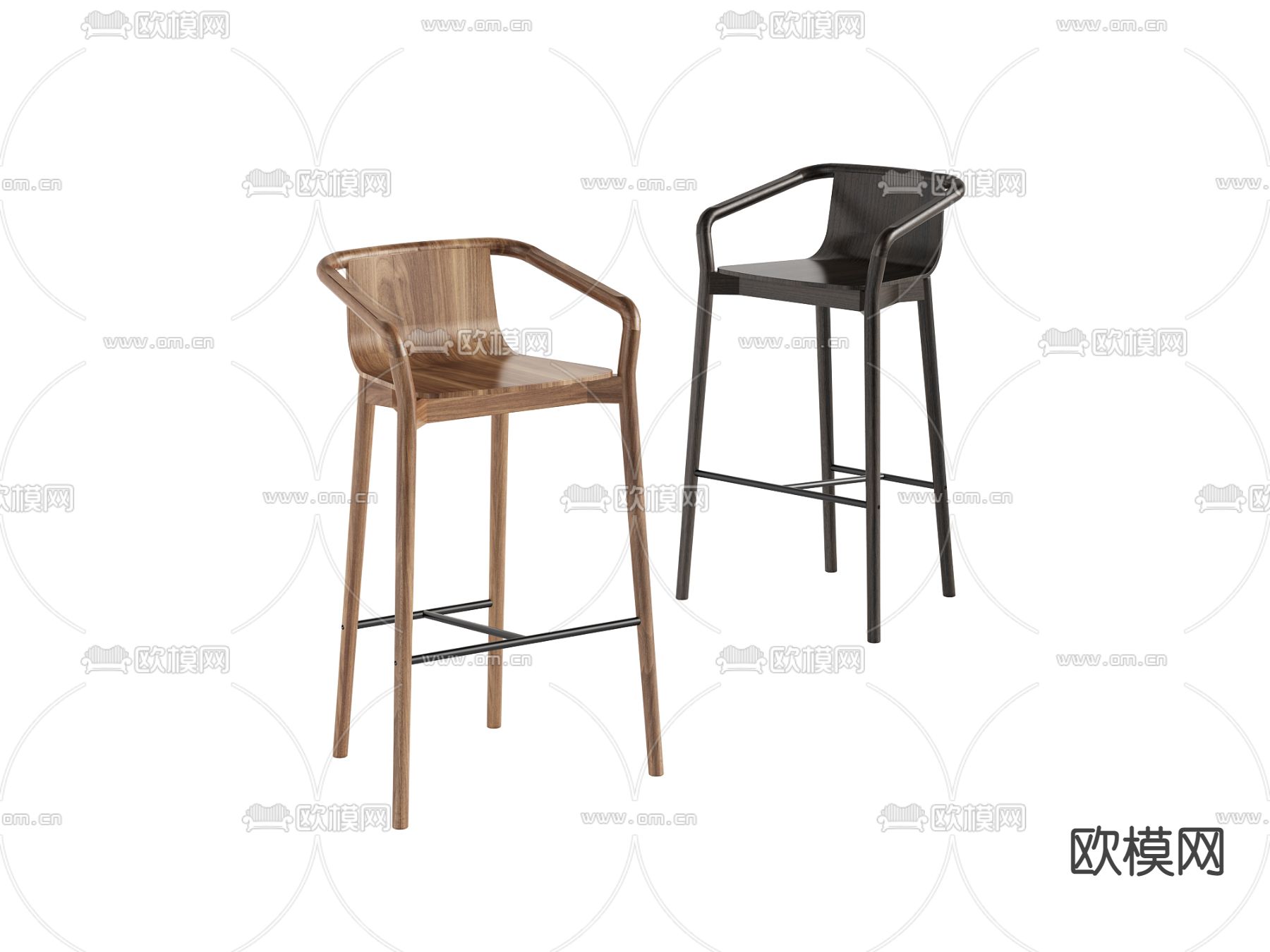 现代实木吧台椅3d模型下载
