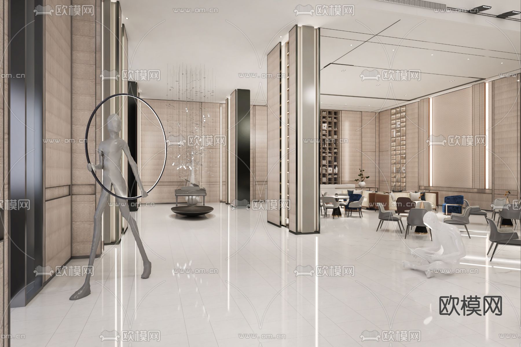 现代售楼处接待区3d模型下载（渲染图2）