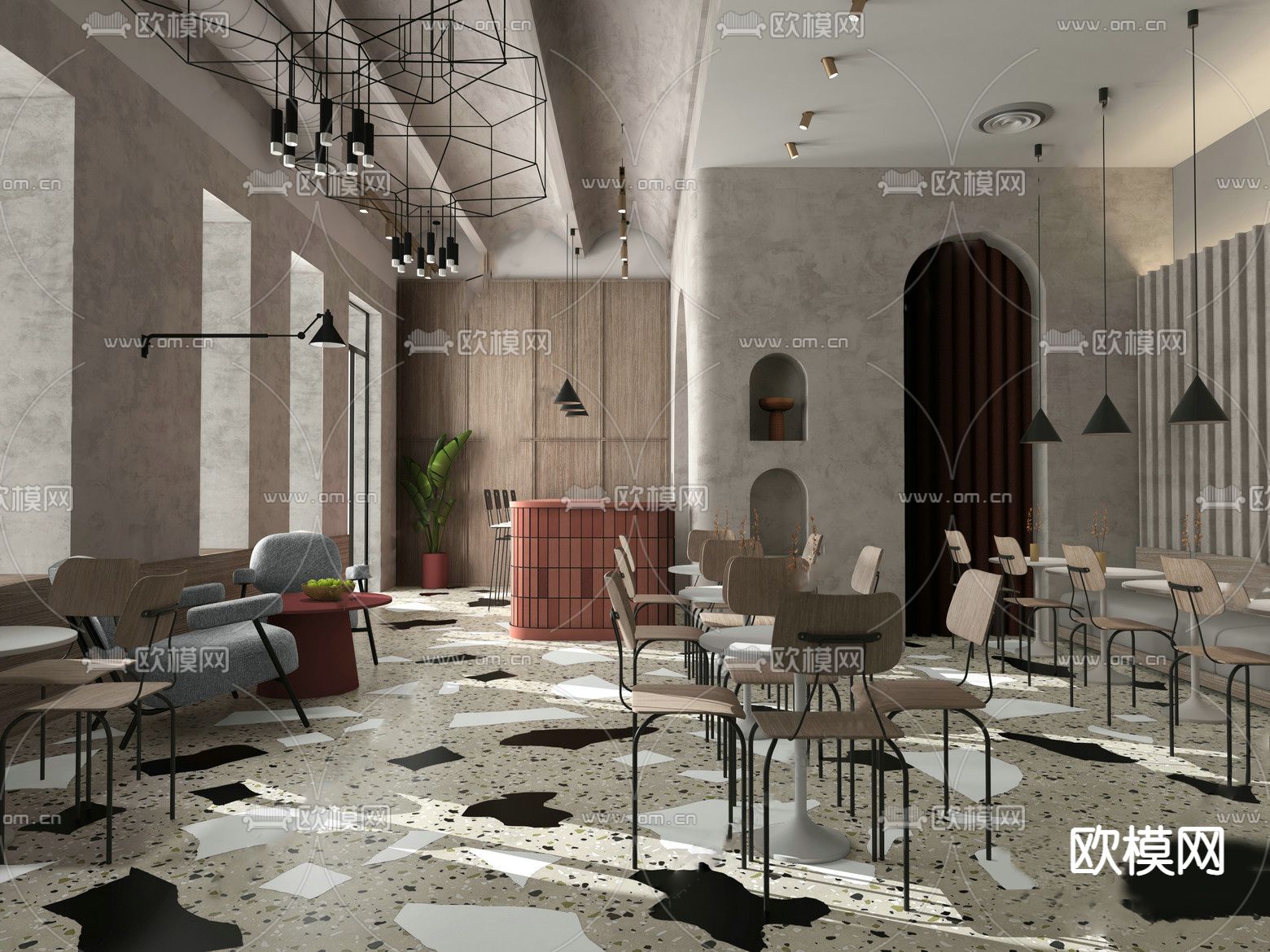 侘寂风奶茶店咖啡店su模型下载（渲染图2）