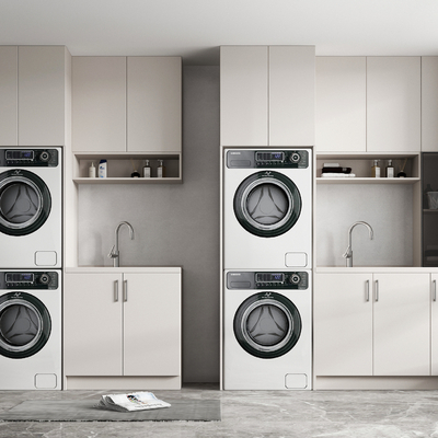  现代阳台洗衣柜su模型 