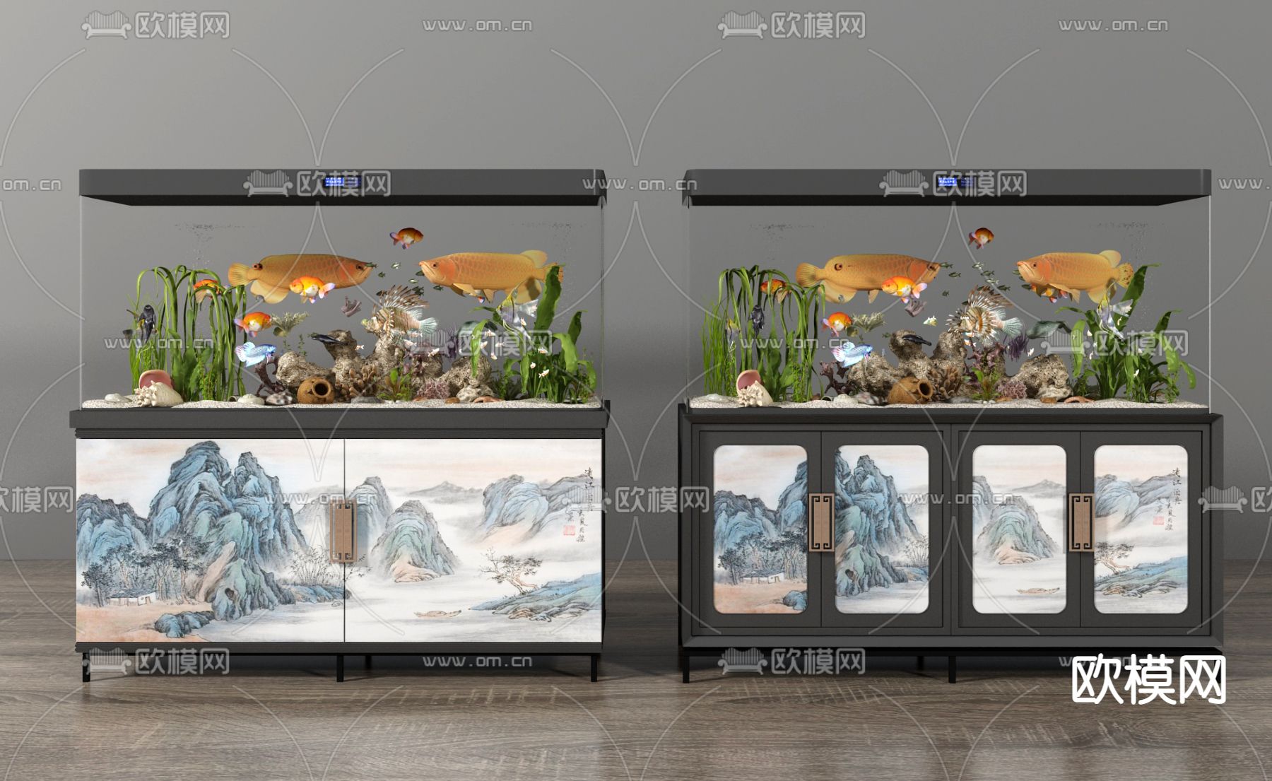 新中式鱼缸3d模型下载