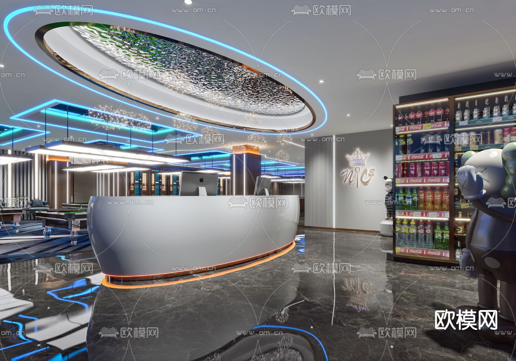 现代桌球娱乐城3d模型下载（渲染图1）