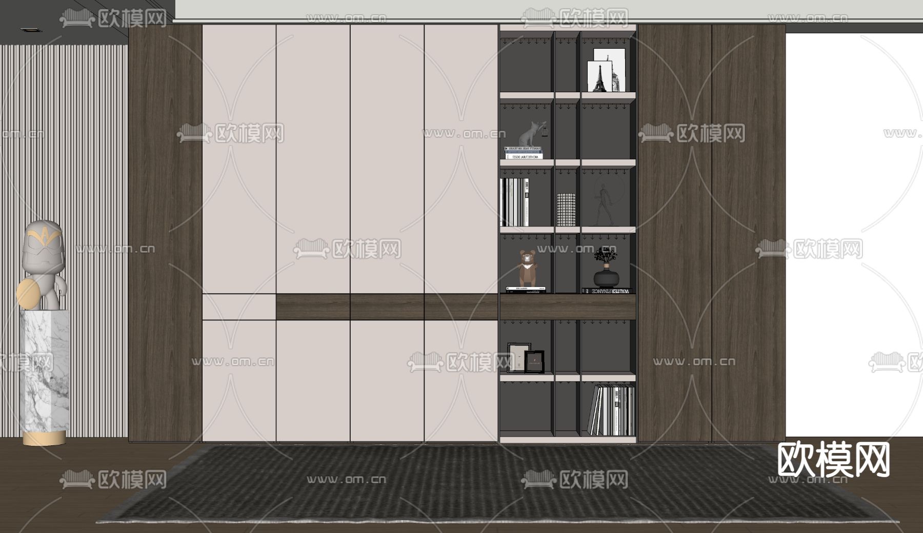 现代书柜su模型下载（渲染图2）