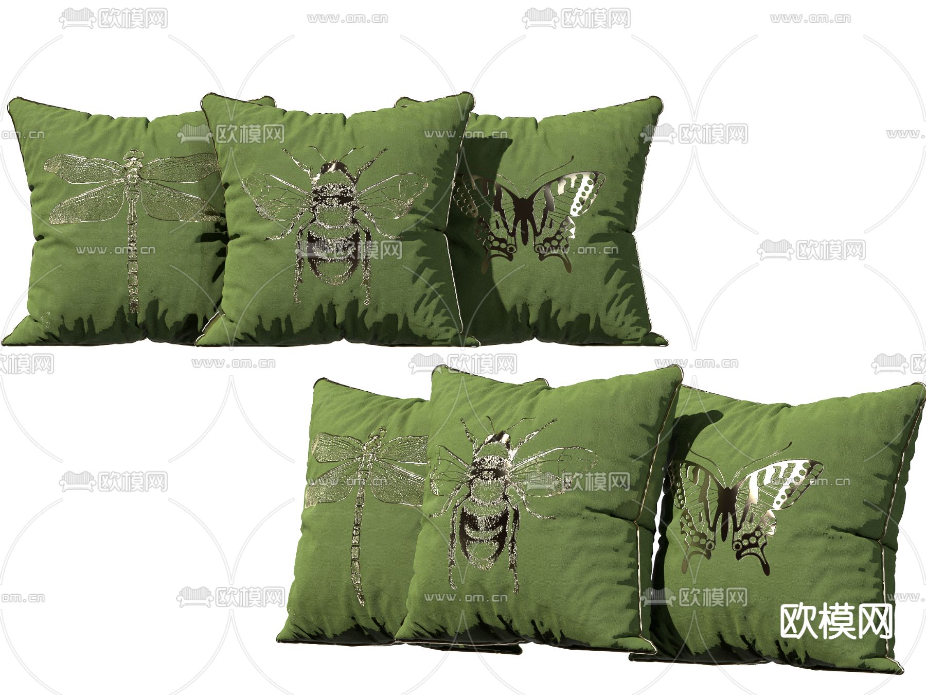 现代轻奢昆虫图案烫金丝绒抱枕3d模型下载
