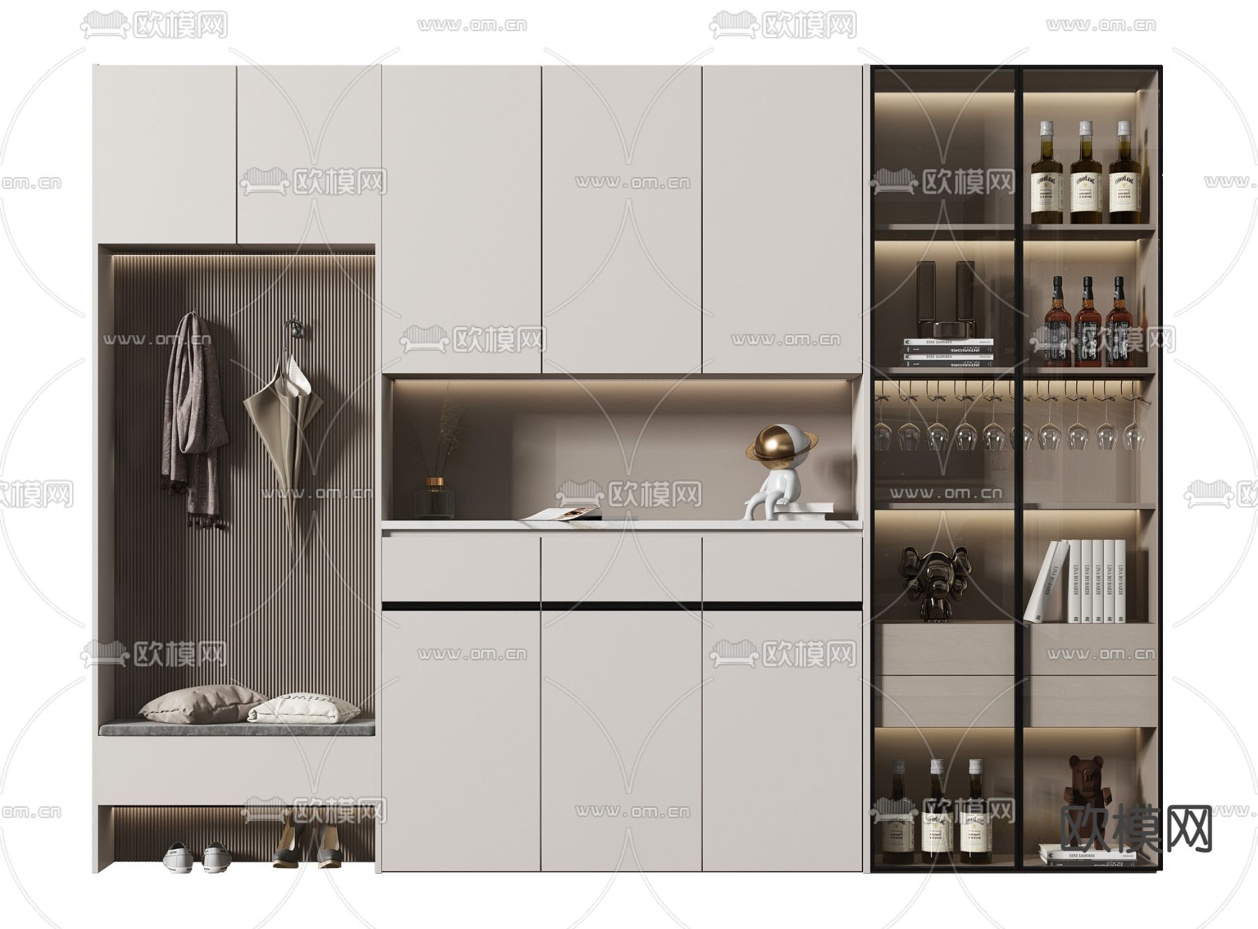 现代鞋柜酒柜su模型下载（渲染图1）