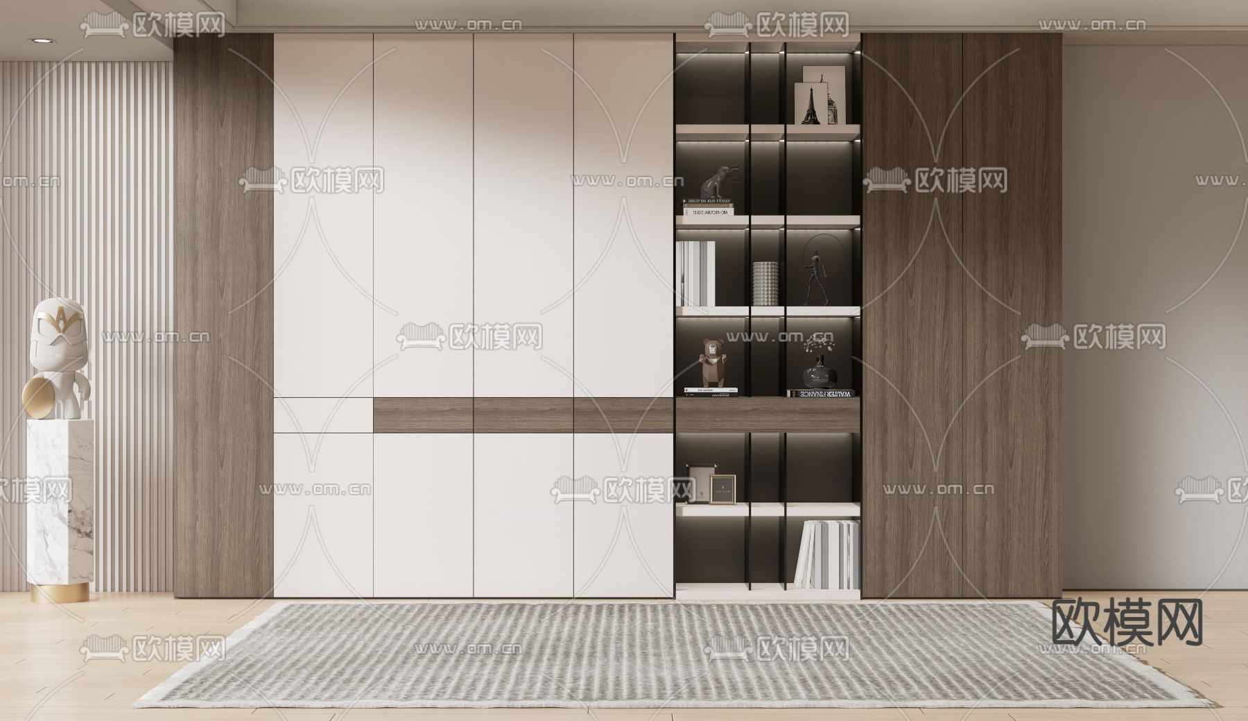 现代书柜su模型下载（渲染图1）