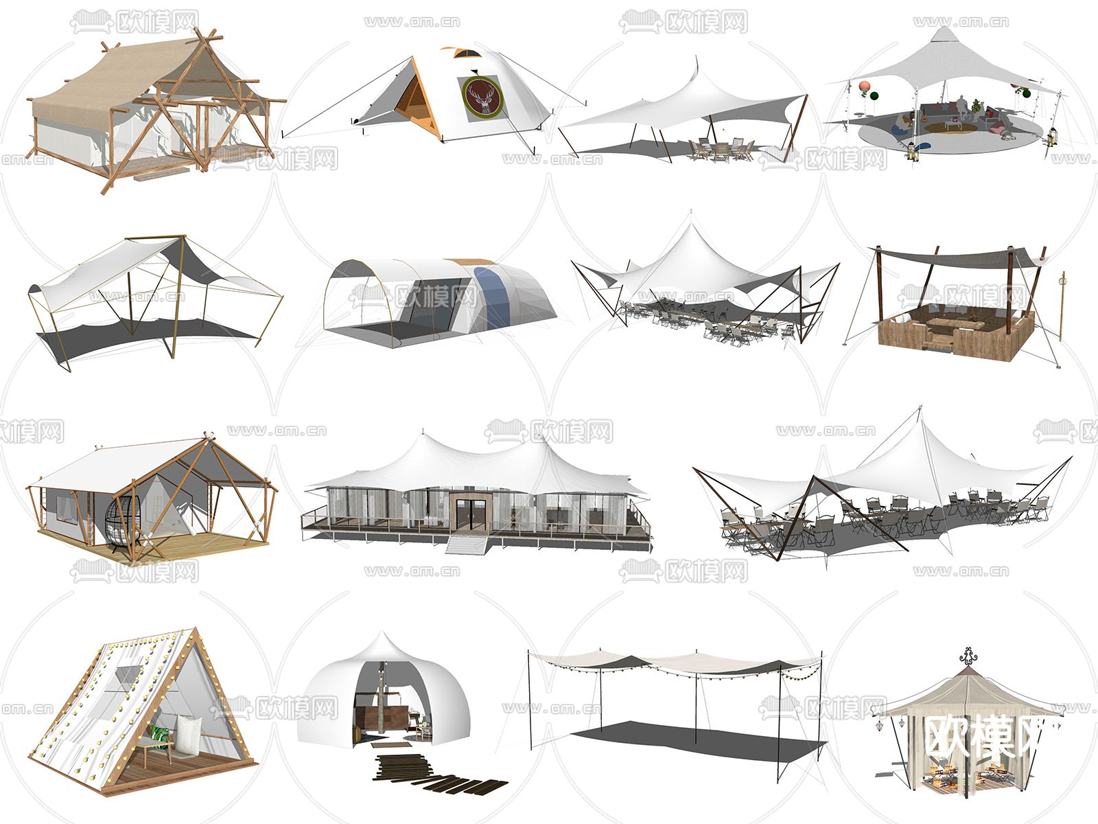 现代露营帐篷su模型下载