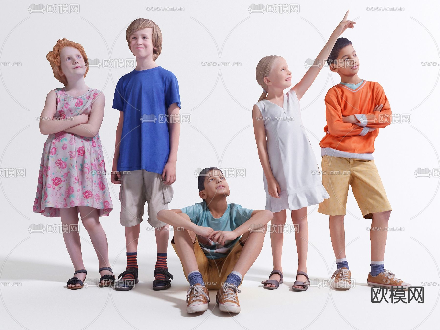 现代儿童人物男孩女孩3d模型下载