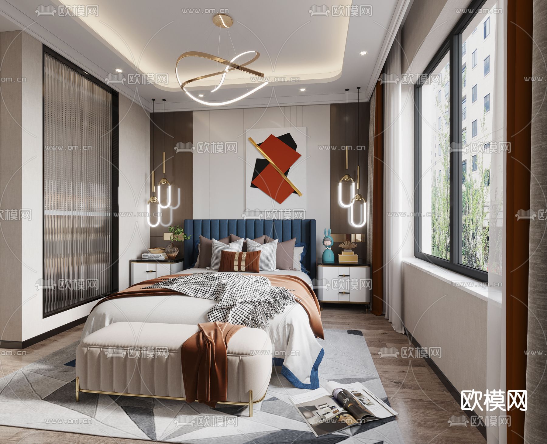 现代轻奢家居卧室3d模型下载