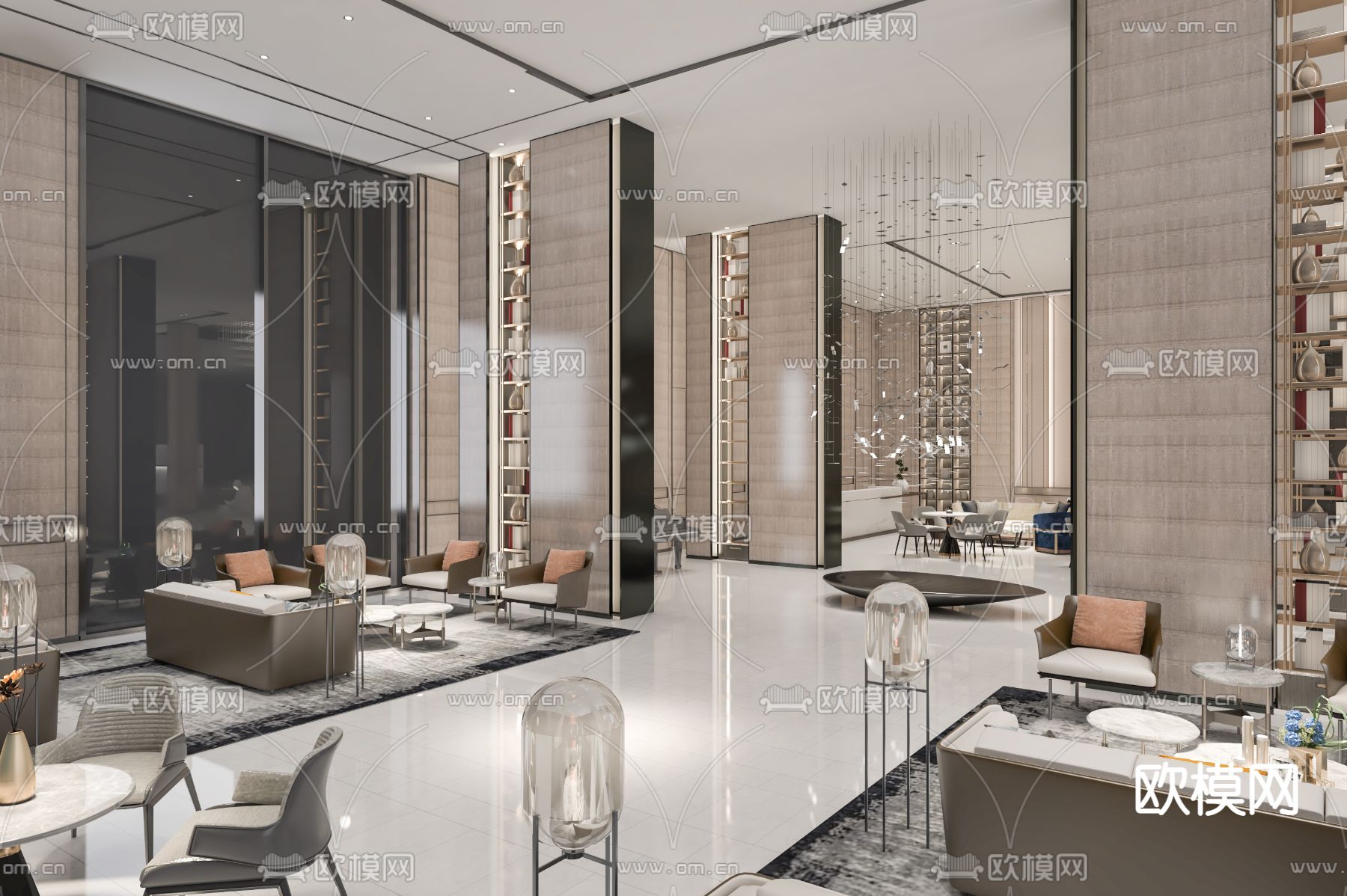 现代售楼处接待区3d模型下载（渲染图1）