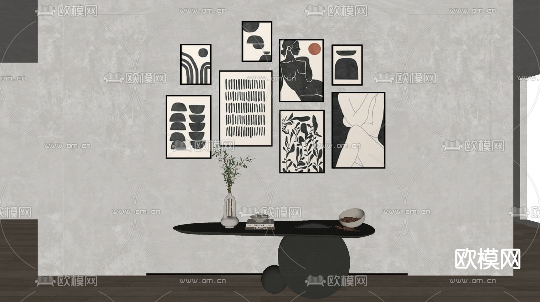 现代黑白挂画su模型