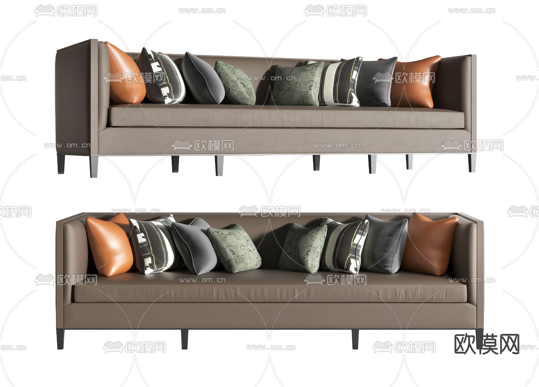 现代皮革多人沙发3d模型下载