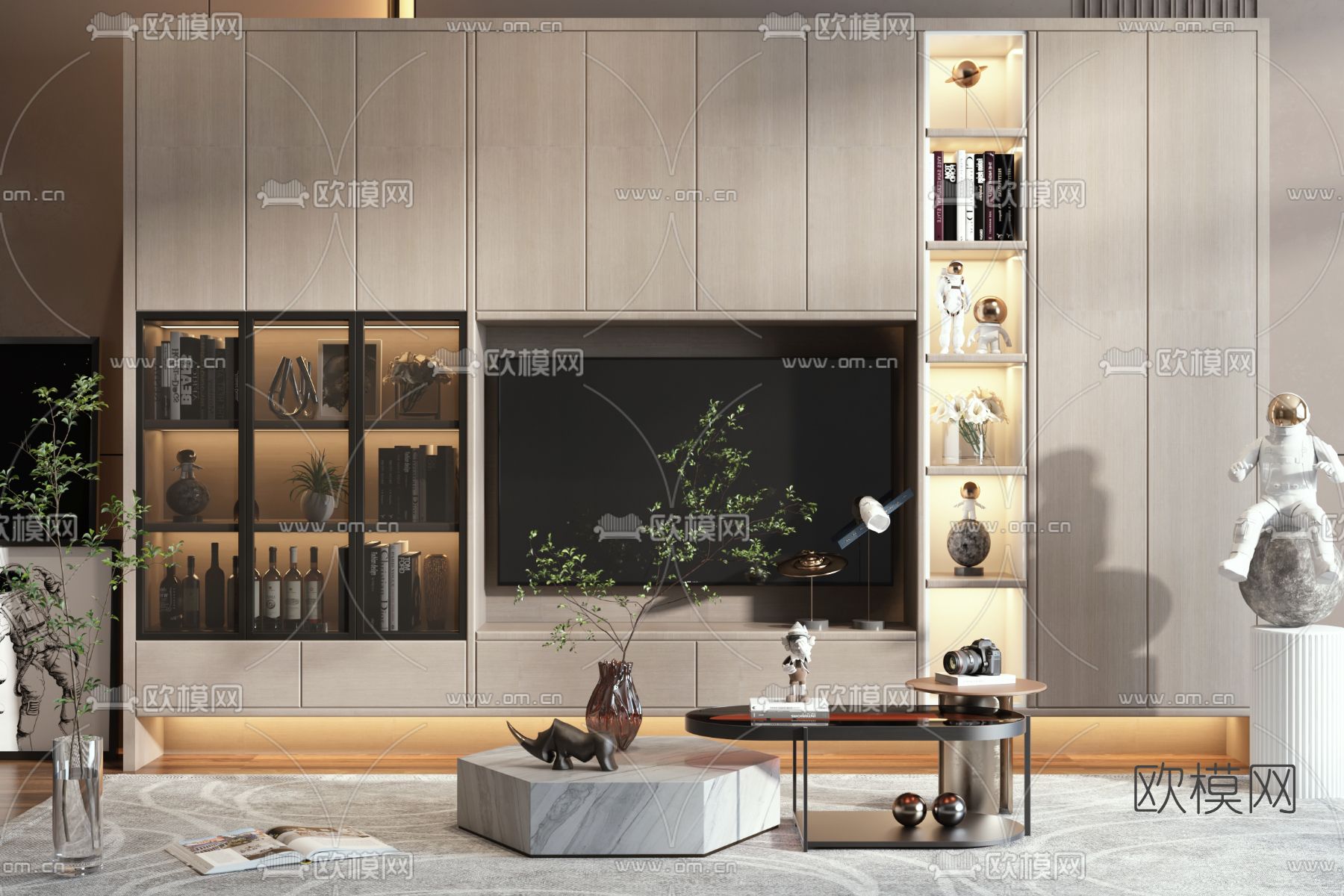 现代简约电视背景墙3d模型下载