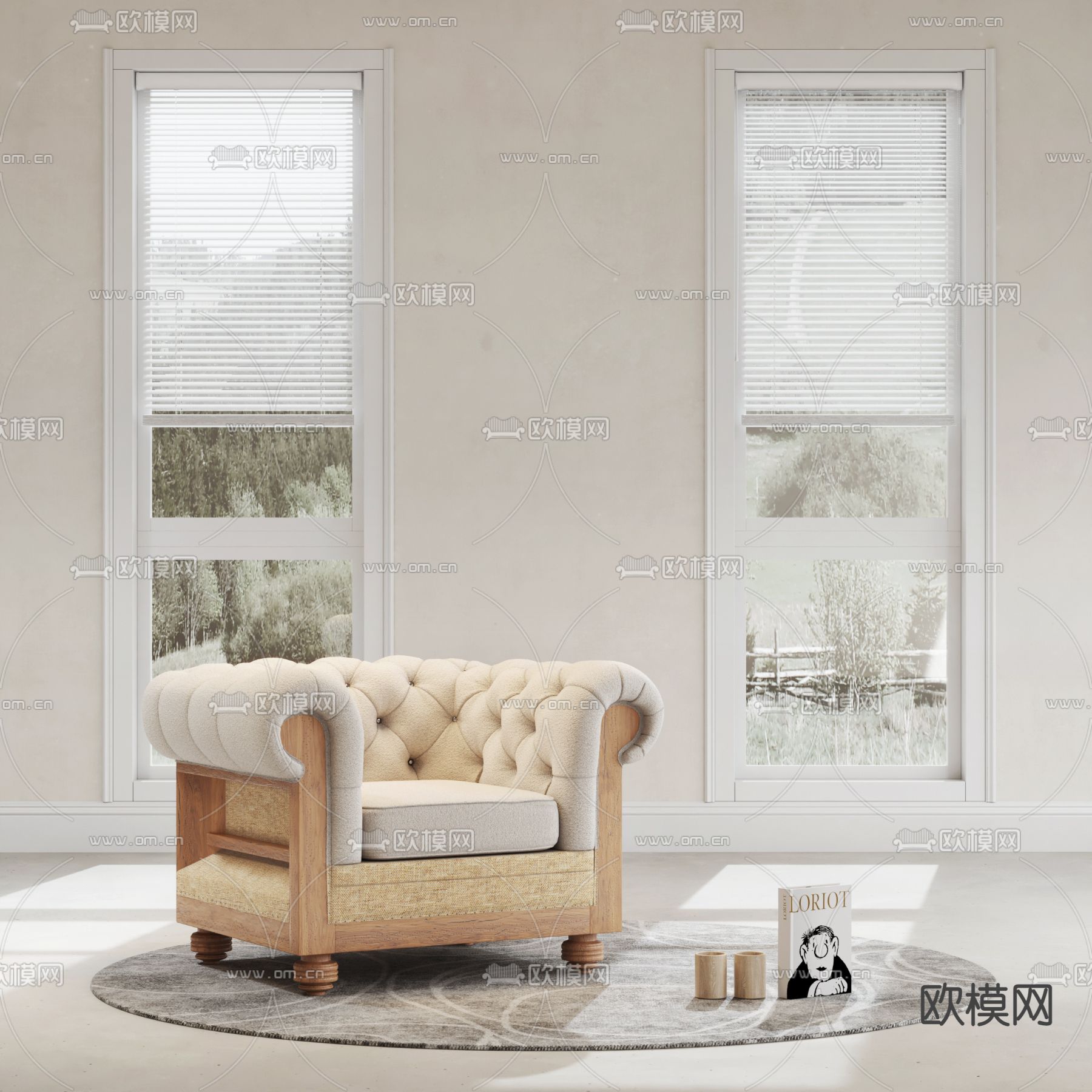 美式单人沙发su模型下载（渲染图1）