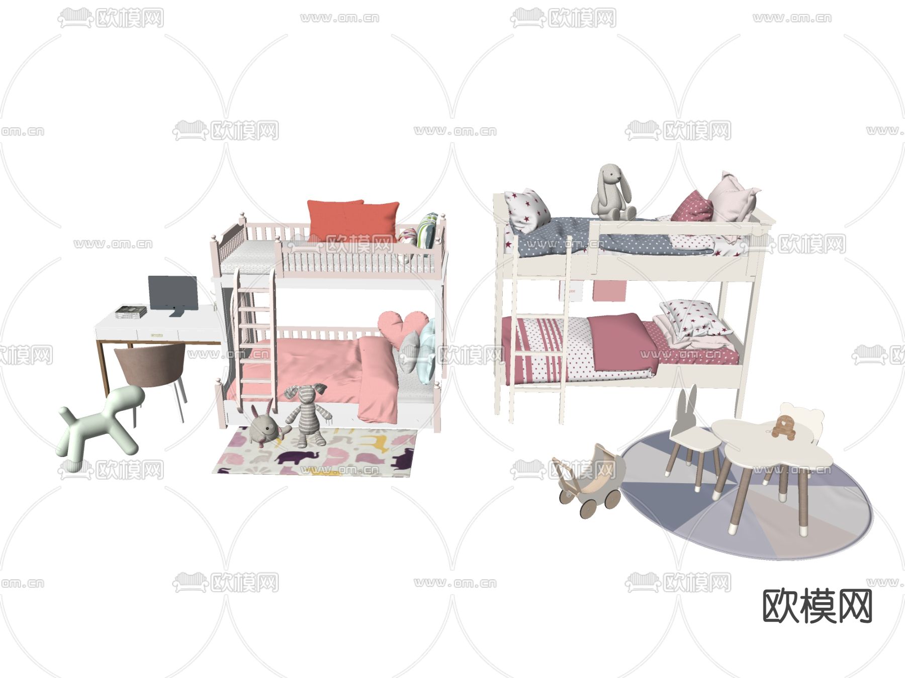 现代儿童双层床su模型下载