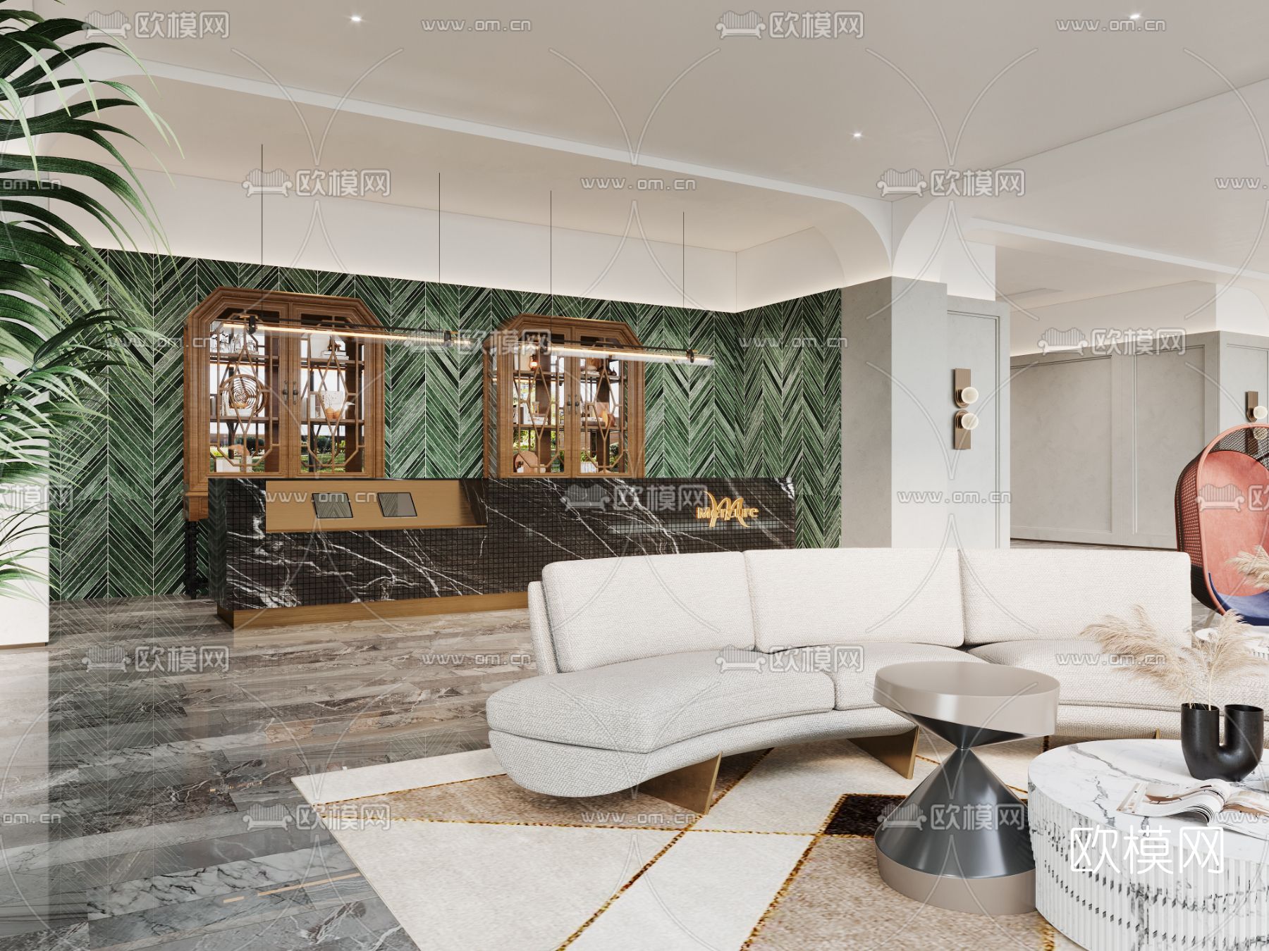 简欧酒店大堂吧3d模型