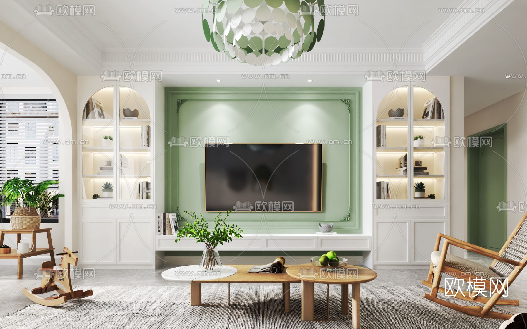 北欧青色客厅3d模型下载（渲染图3）