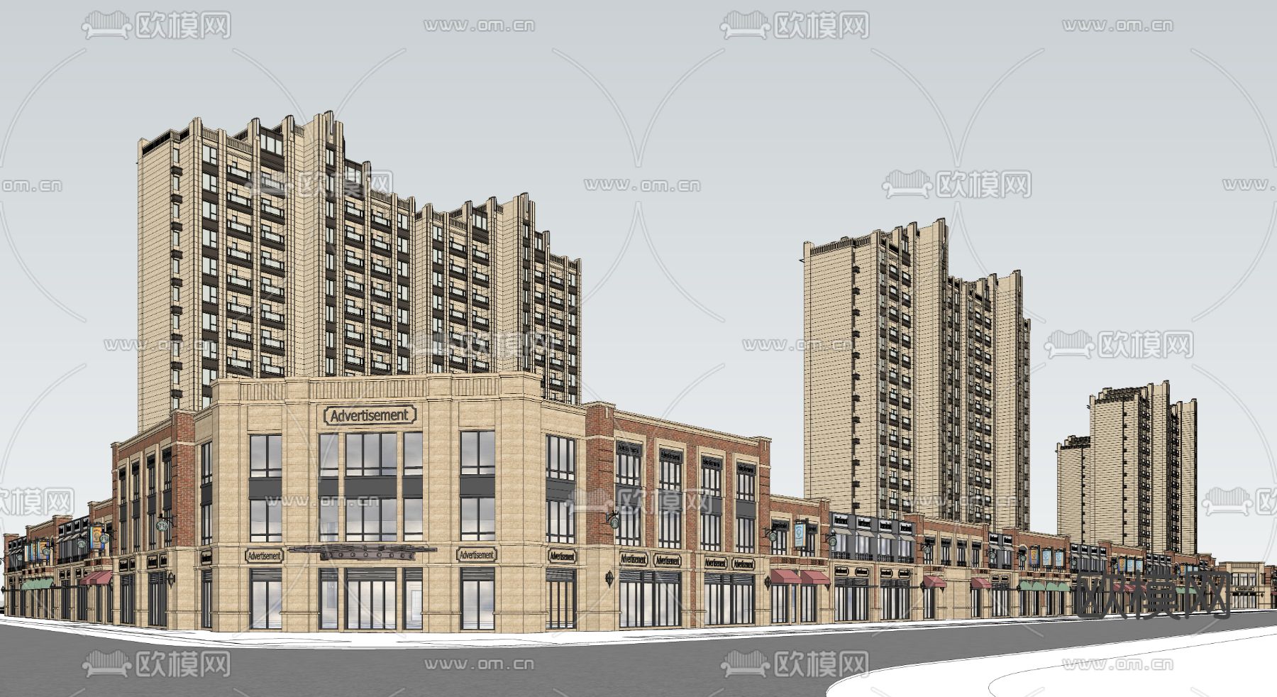 新古典商业街示范区su模型
