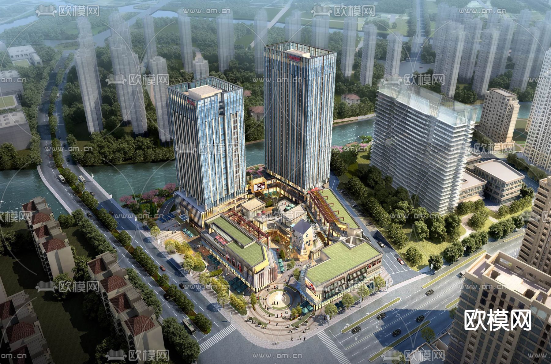 现代商业综合体su模型下载（渲染图1）
