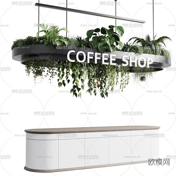 现代咖啡吧台3d模型下载(渲染图1)