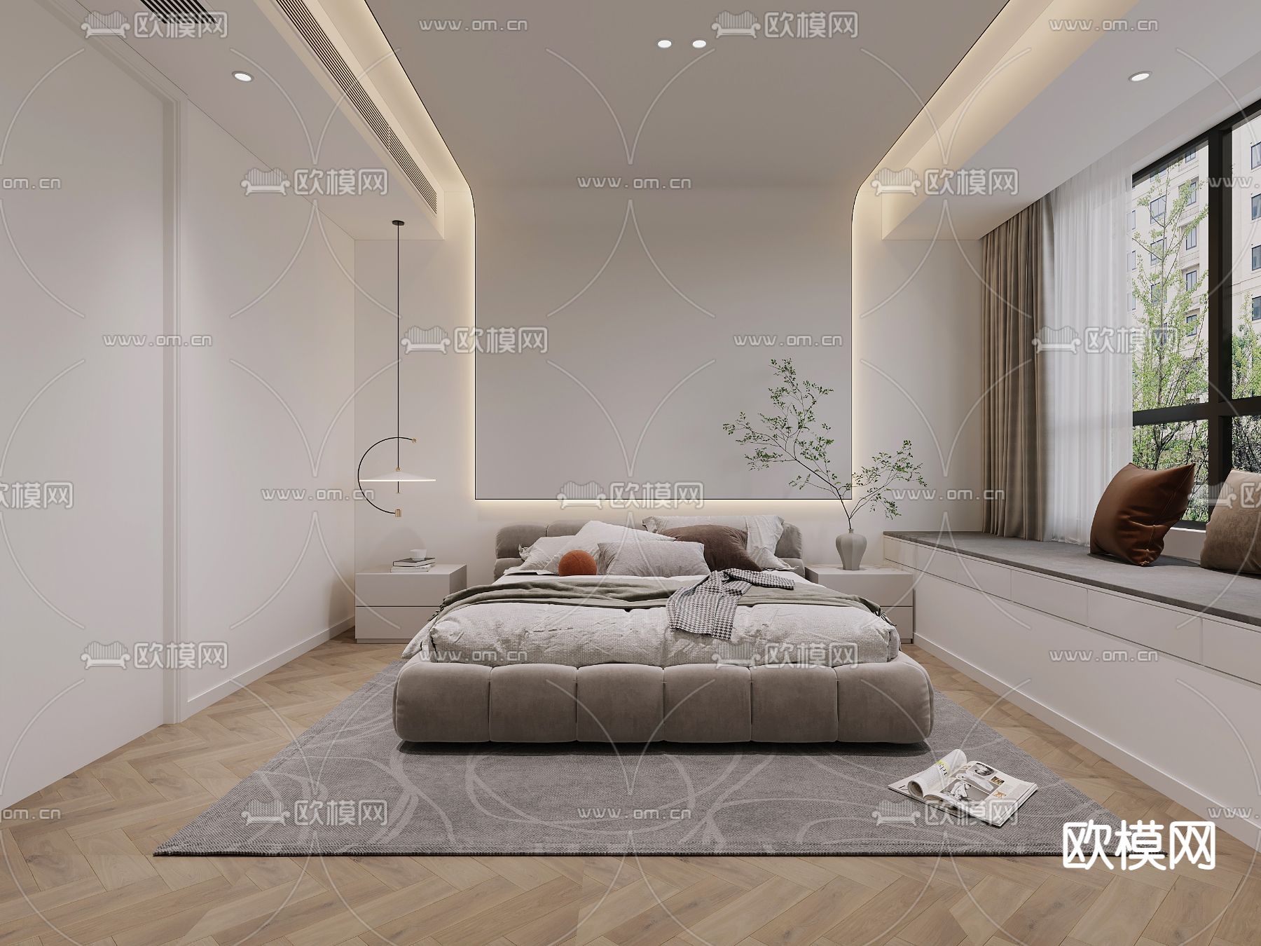 现代极简卧室3d模型下载_ID11944252_3dmax免费模型-欧模网