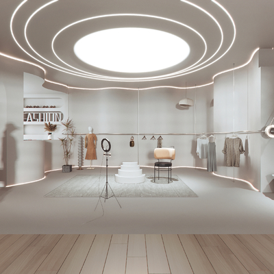  侘寂风服装店直播间su模型 