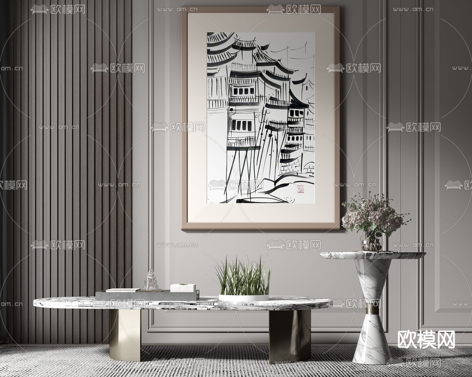 现代大理石子母茶几3d模型下载