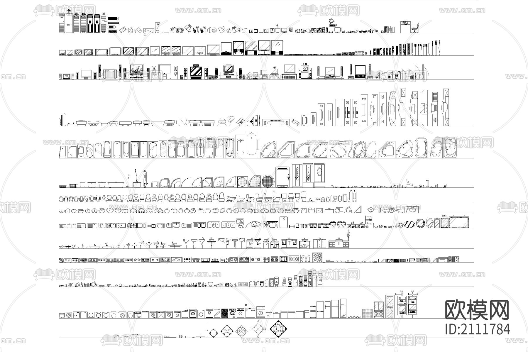 洁具植物灯具cad图库下载（渲染图4）