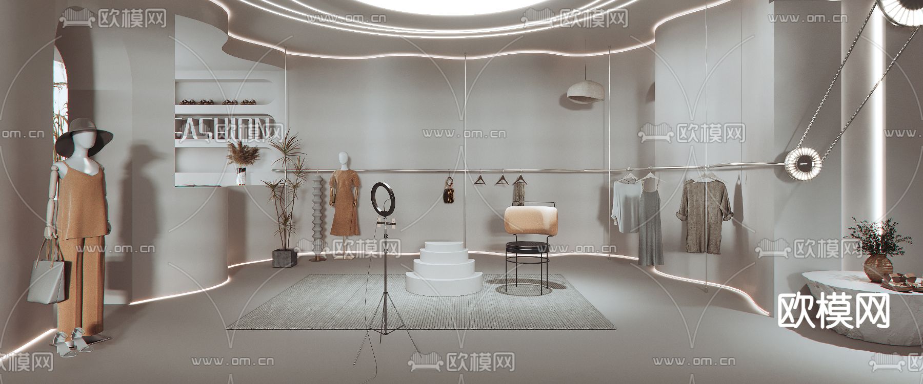 侘寂风服装店直播间3d模型下载（渲染图2）