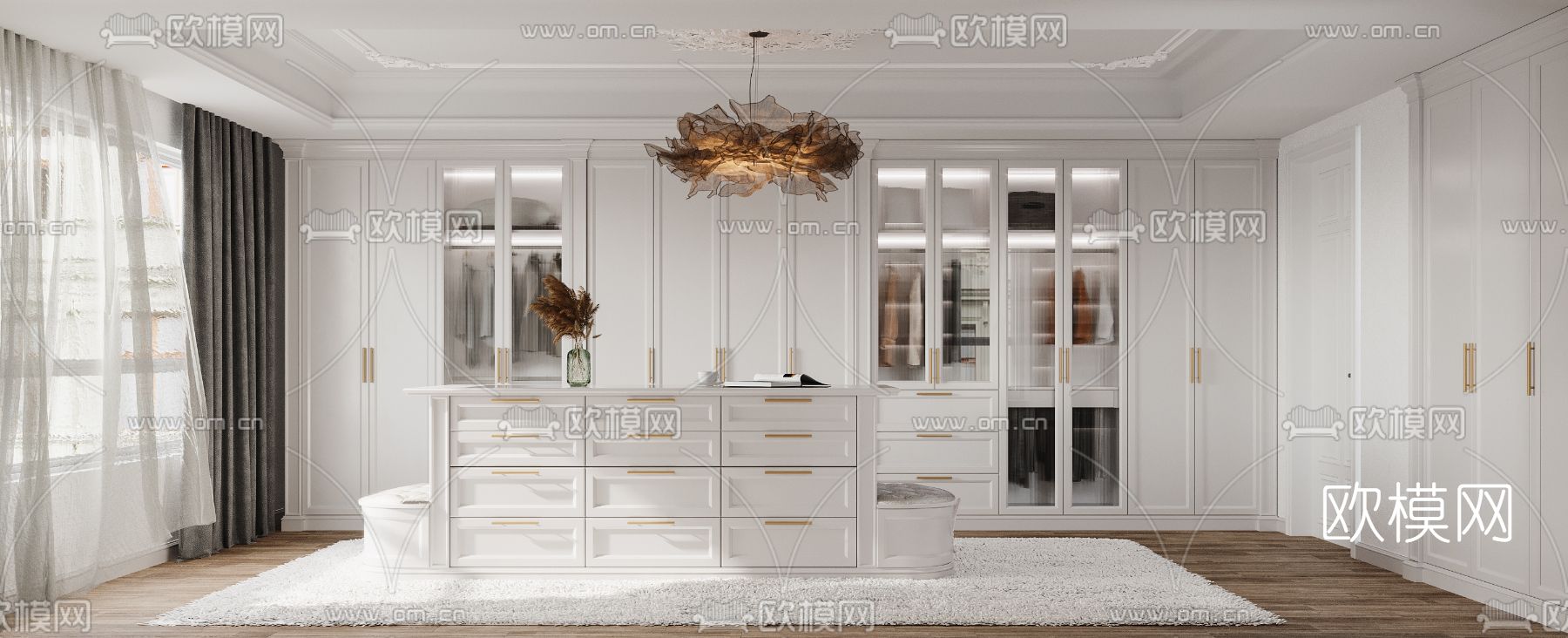 欧式轻奢衣帽间3d模型下载（渲染图2）
