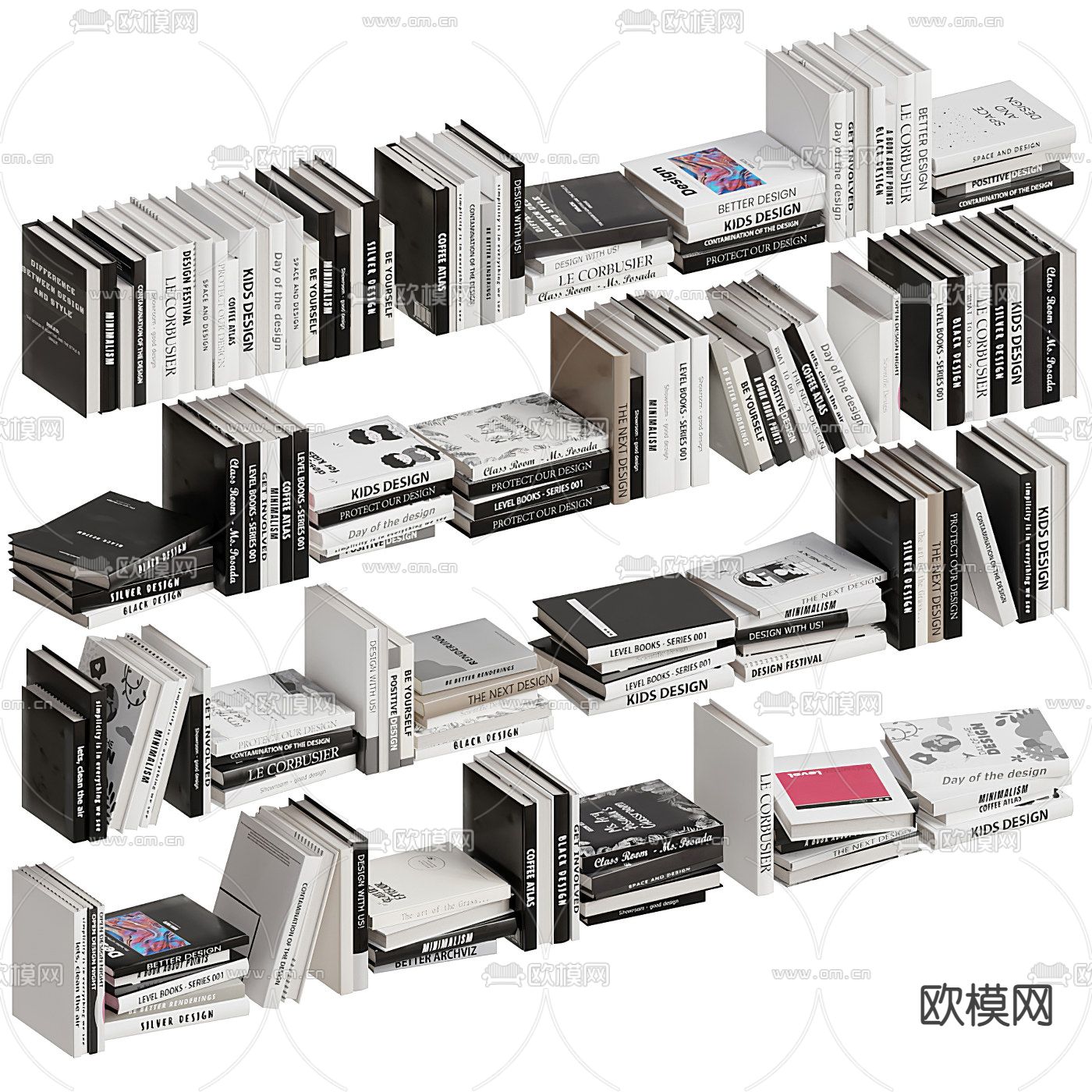 现代书籍书本3d模型下载（渲染图1）