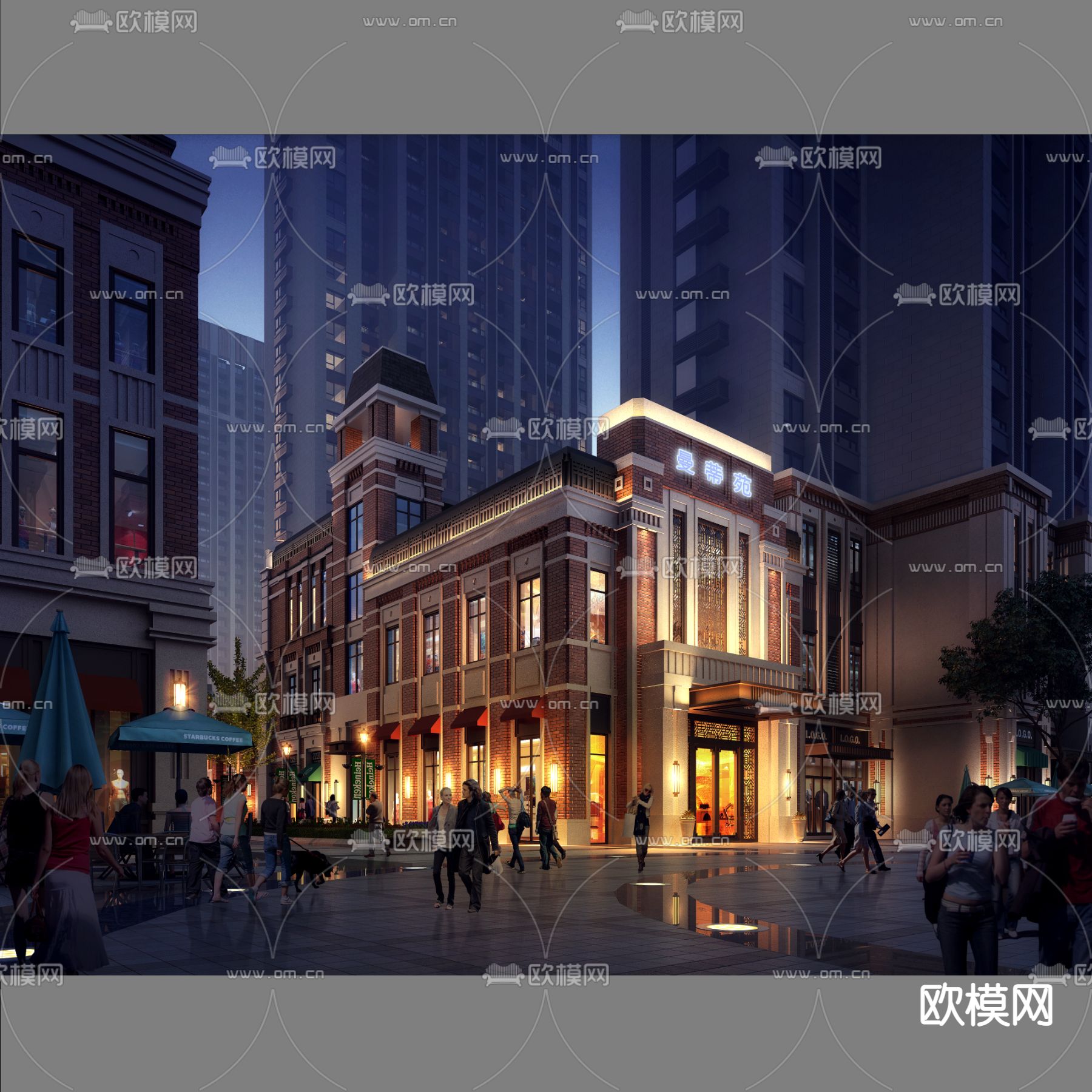 欧式古典售楼处商业街su模型下载（渲染图2）