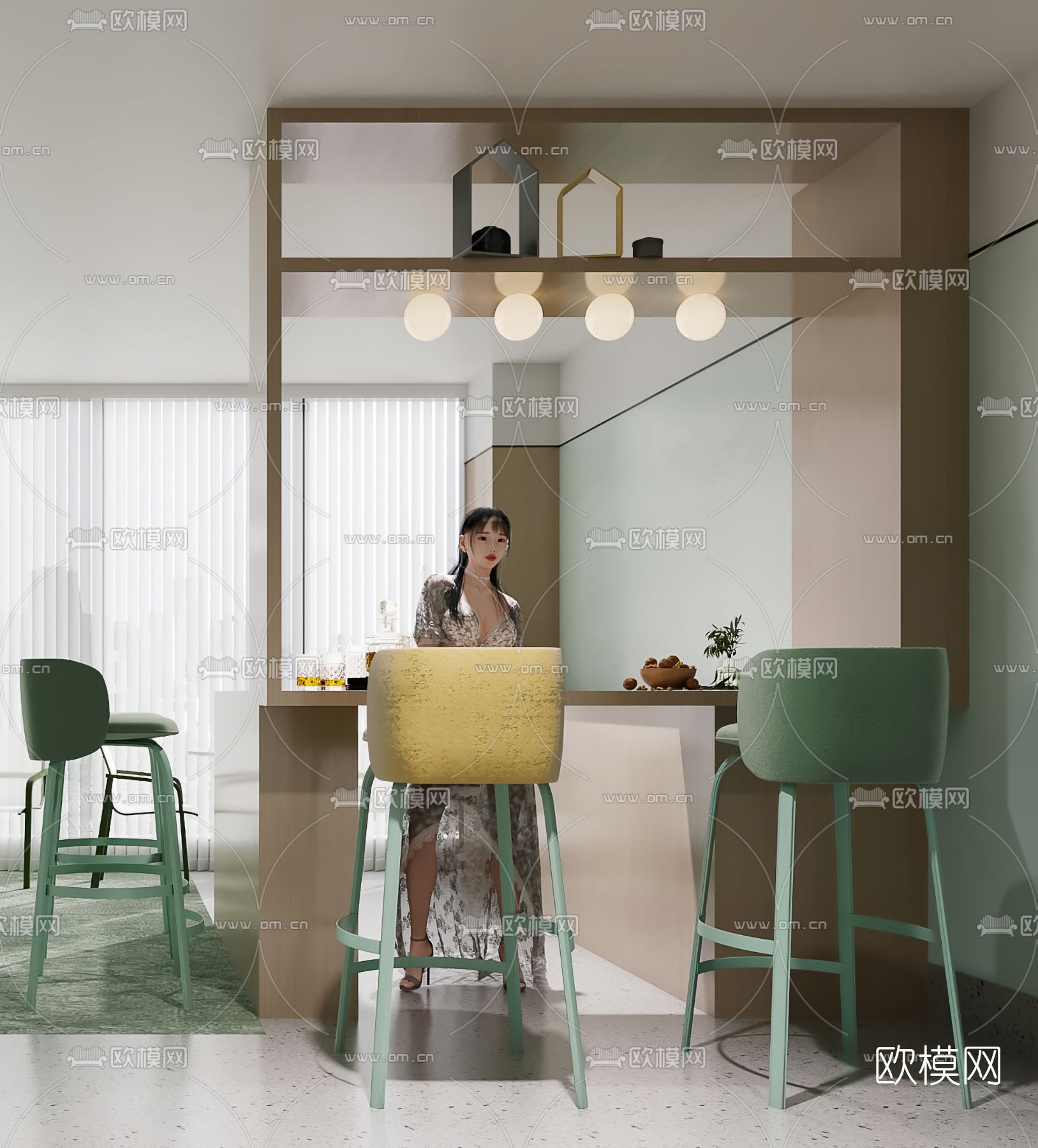 现代办公室茶水间3d模型下载（渲染图3）