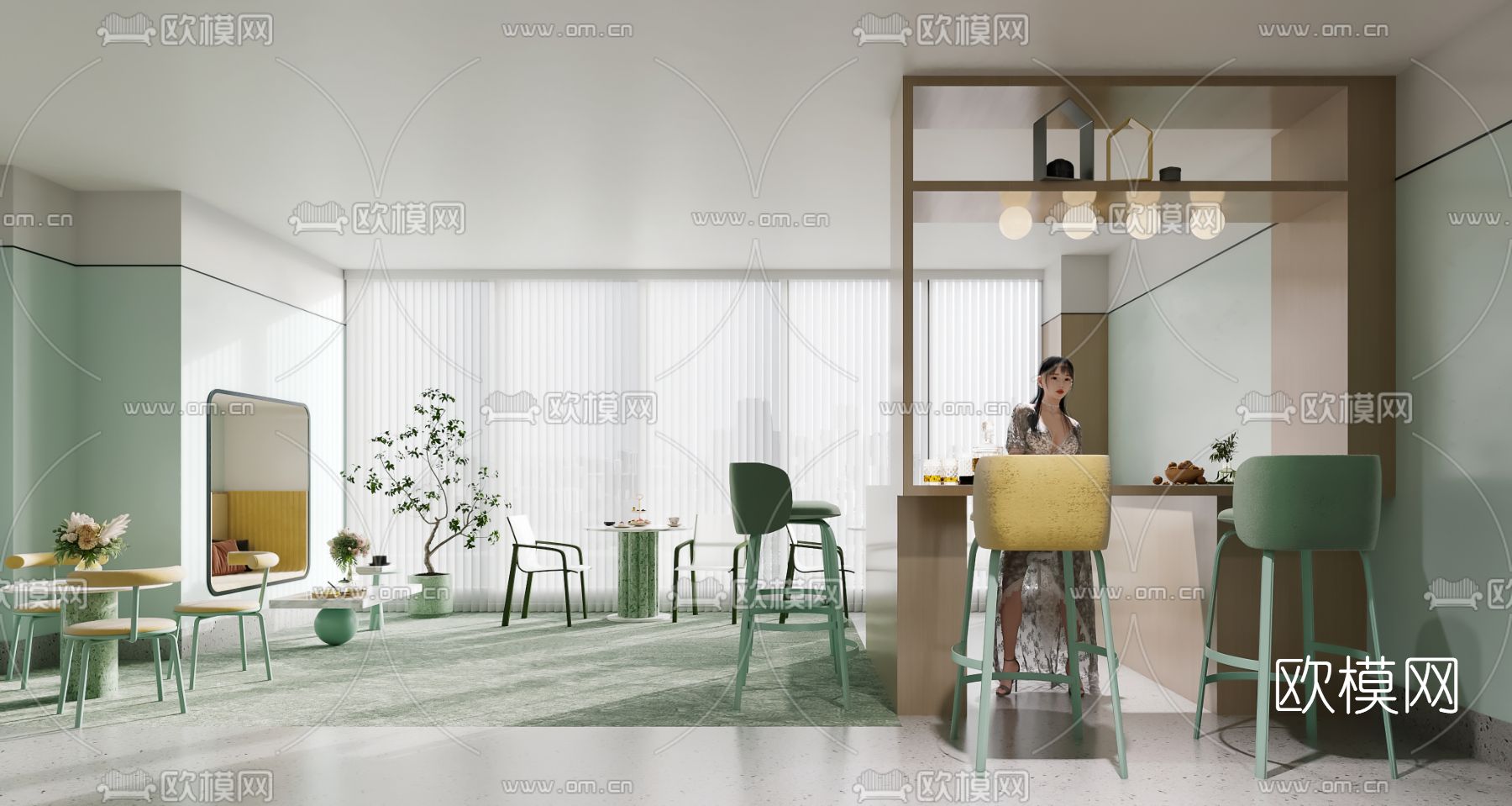 现代办公室茶水间3d模型下载（渲染图1）