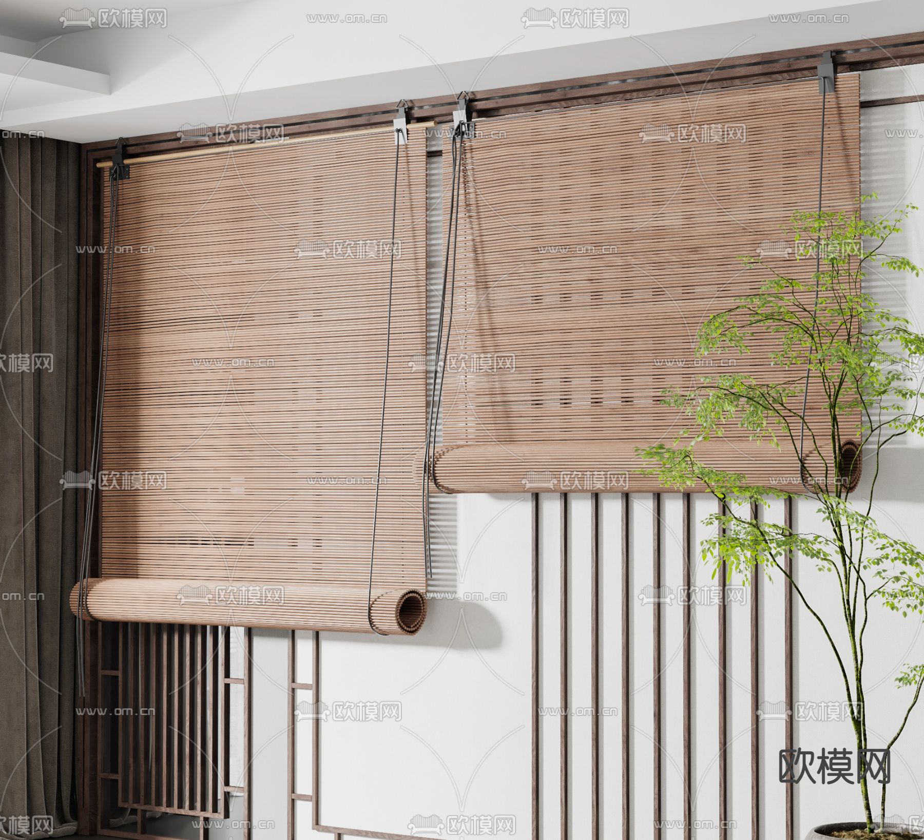 新中式卷帘su模型下载（渲染图1）
