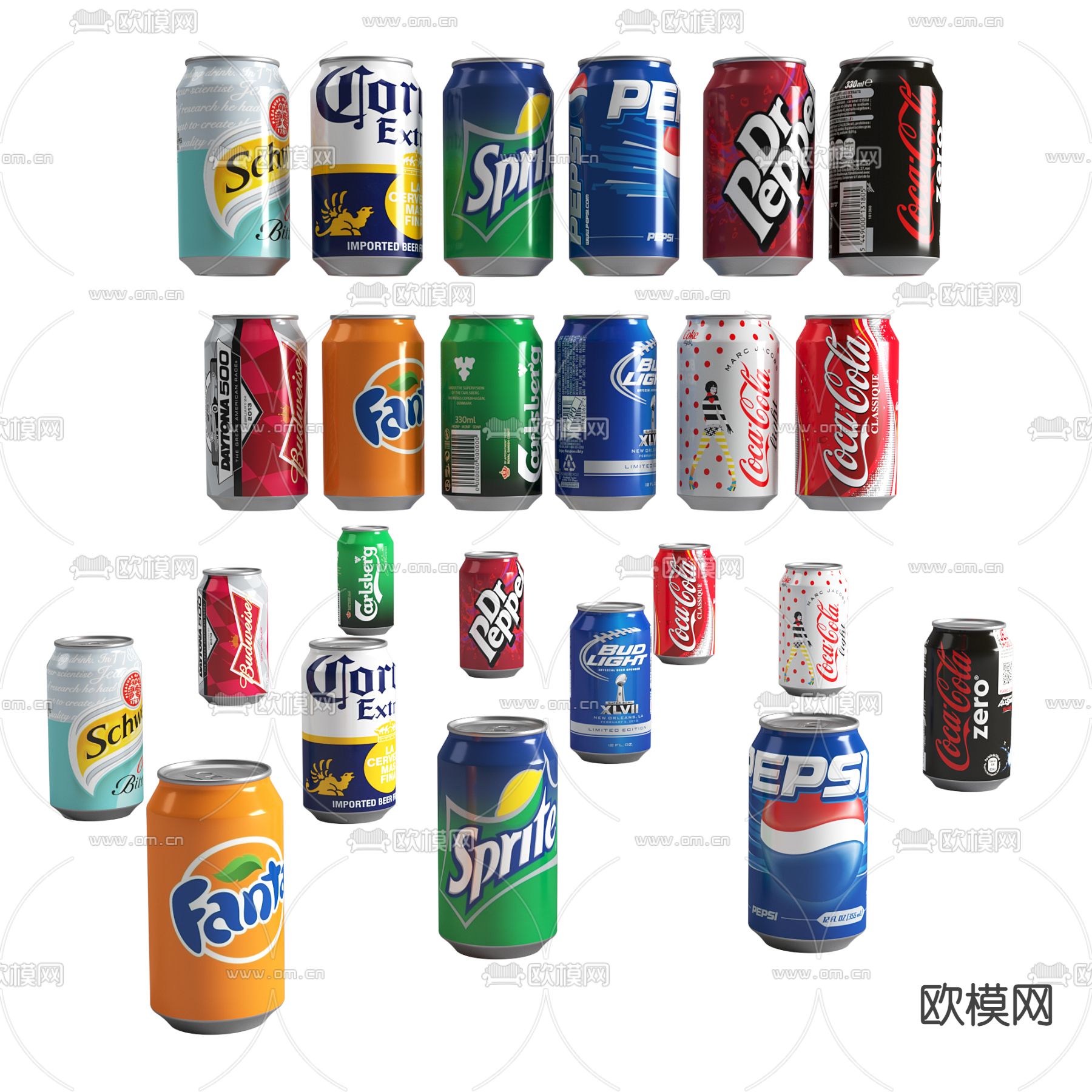 现代罐装汽水饮料su模型下载（渲染图1）