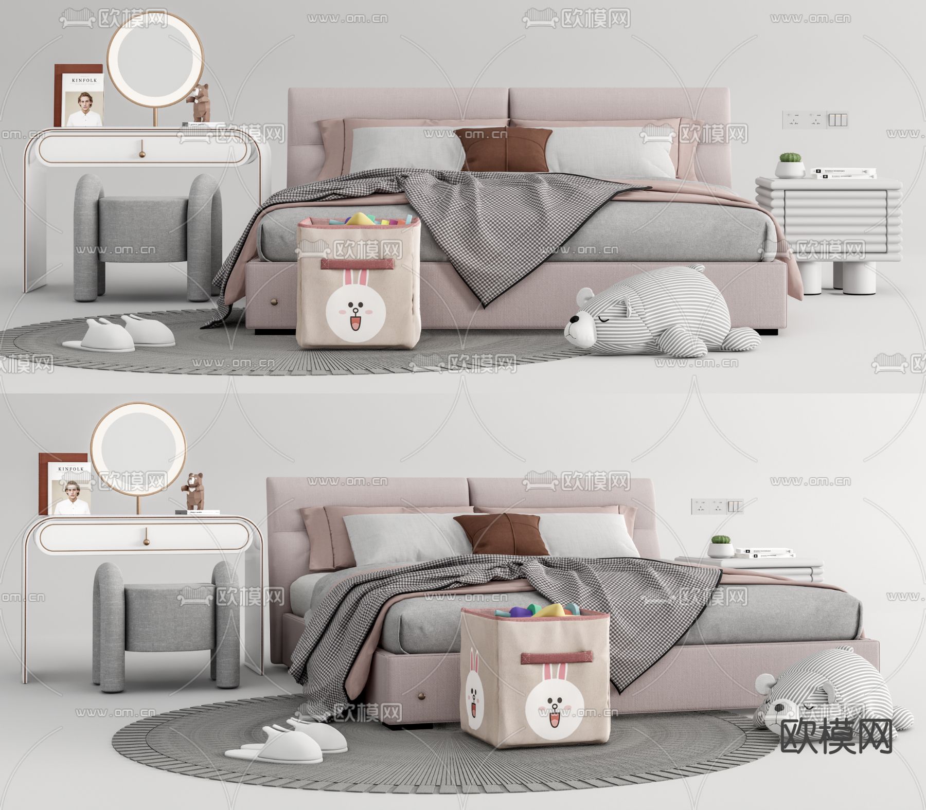 现代布艺儿童床su模型下载（渲染图1）