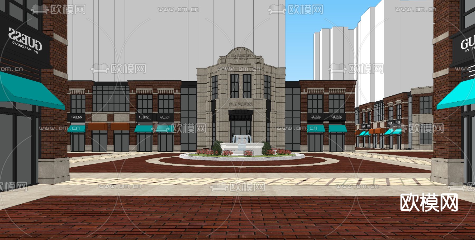 欧式古典售楼处商业街su模型下载（渲染图3）