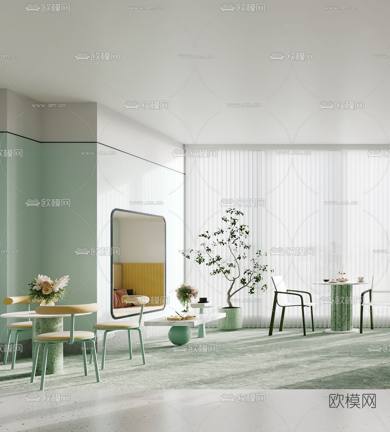 现代办公室茶水间3d模型下载（渲染图2）