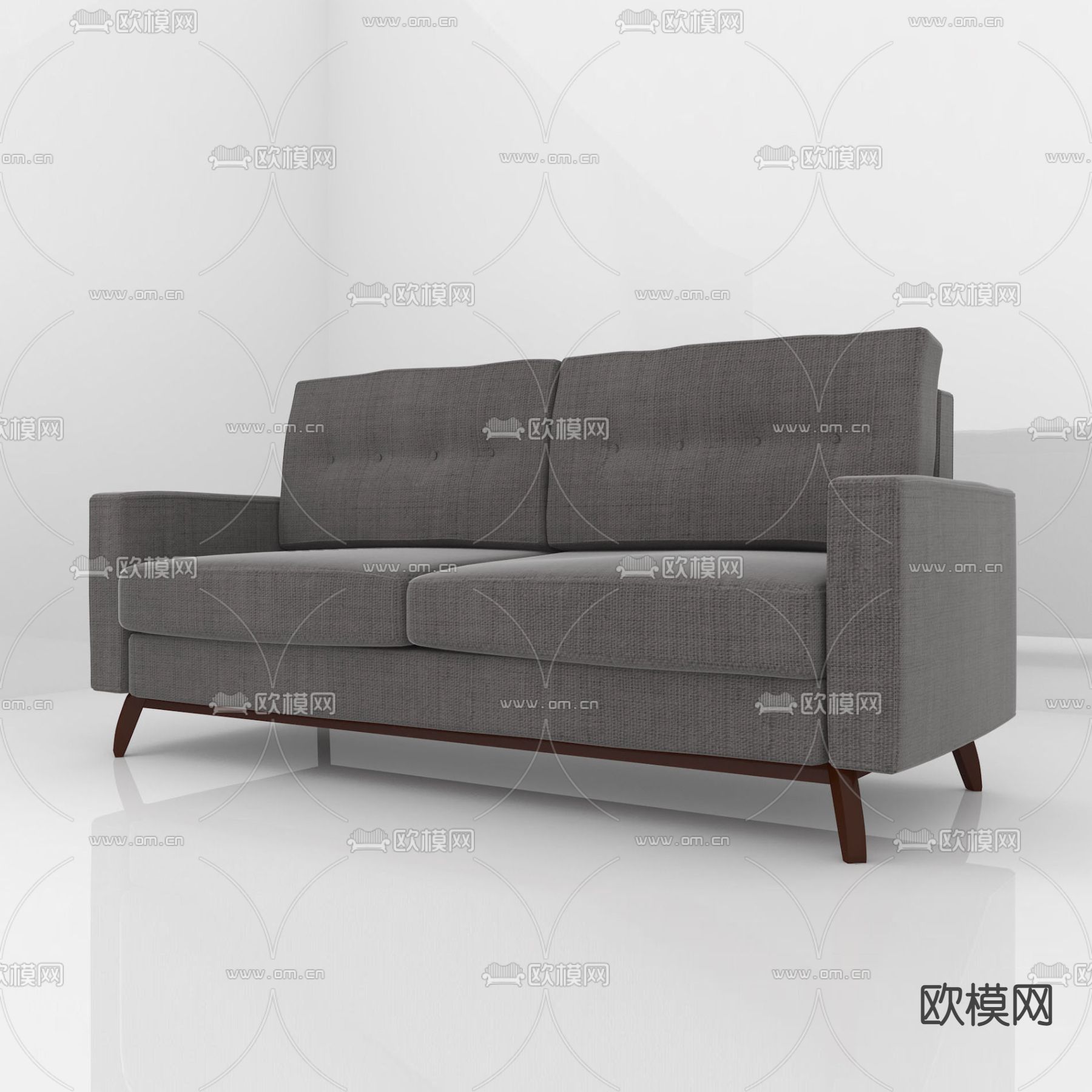 现代简约灰色布艺实木双人沙发免费3d模型下载
