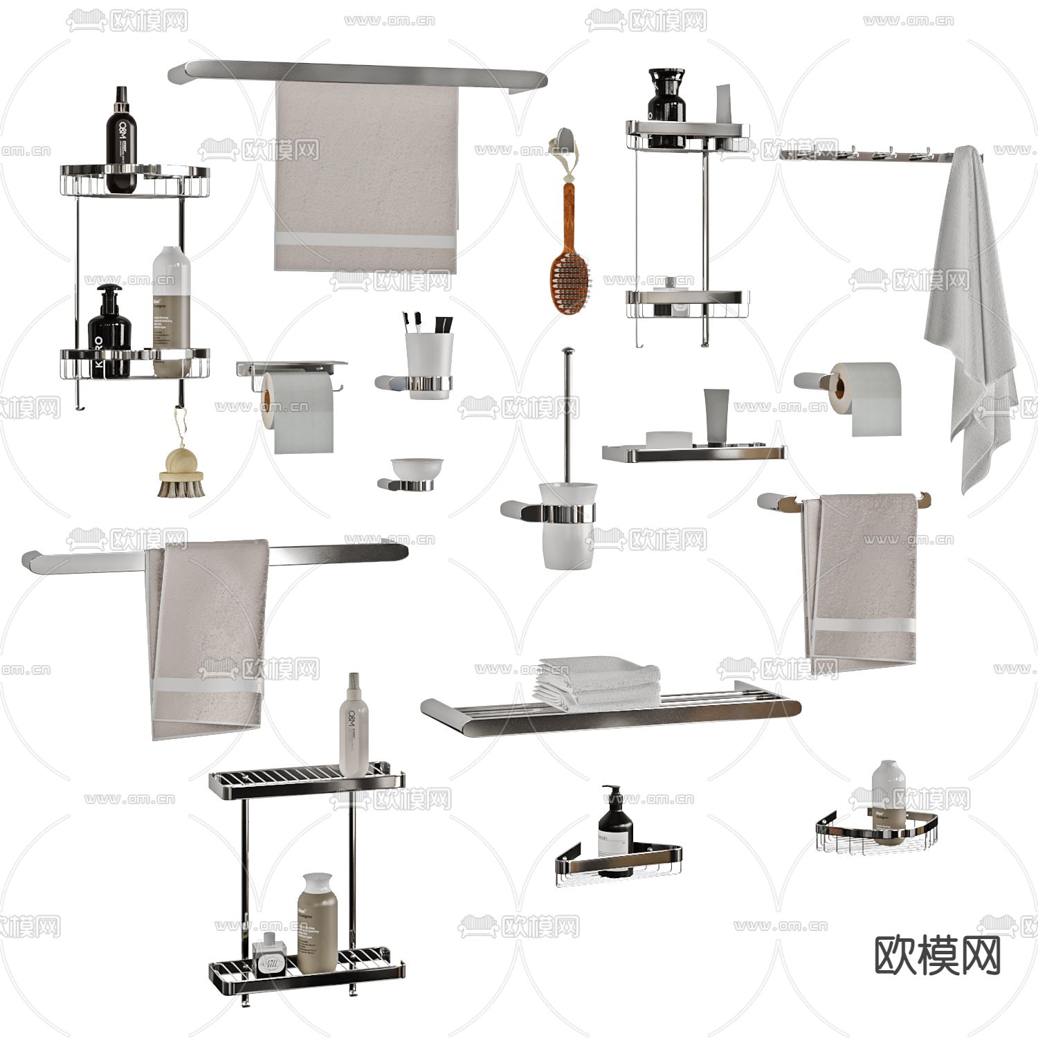 现代毛巾杆洗浴用品su模型下载（渲染图1）