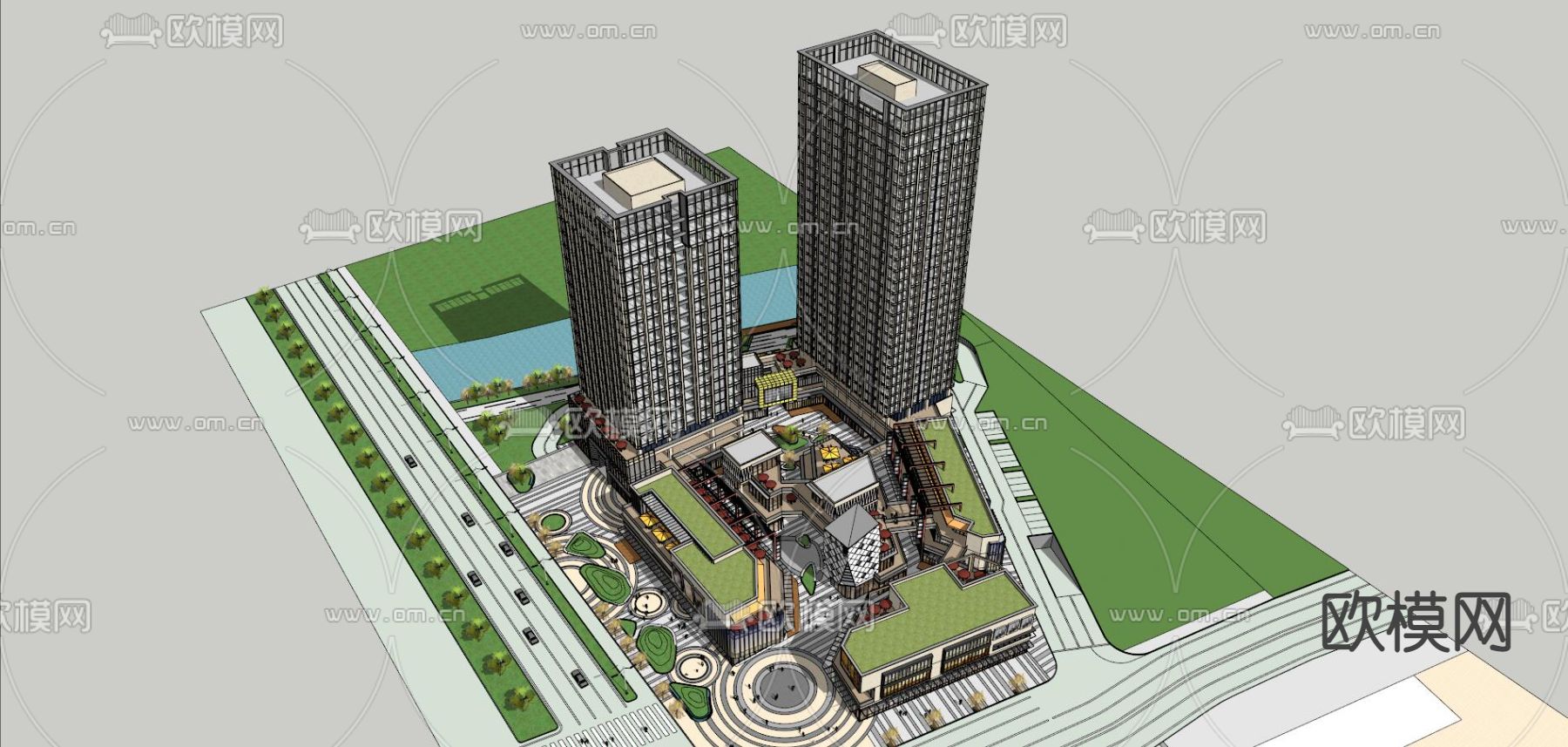 现代商业综合体su模型下载（渲染图2）