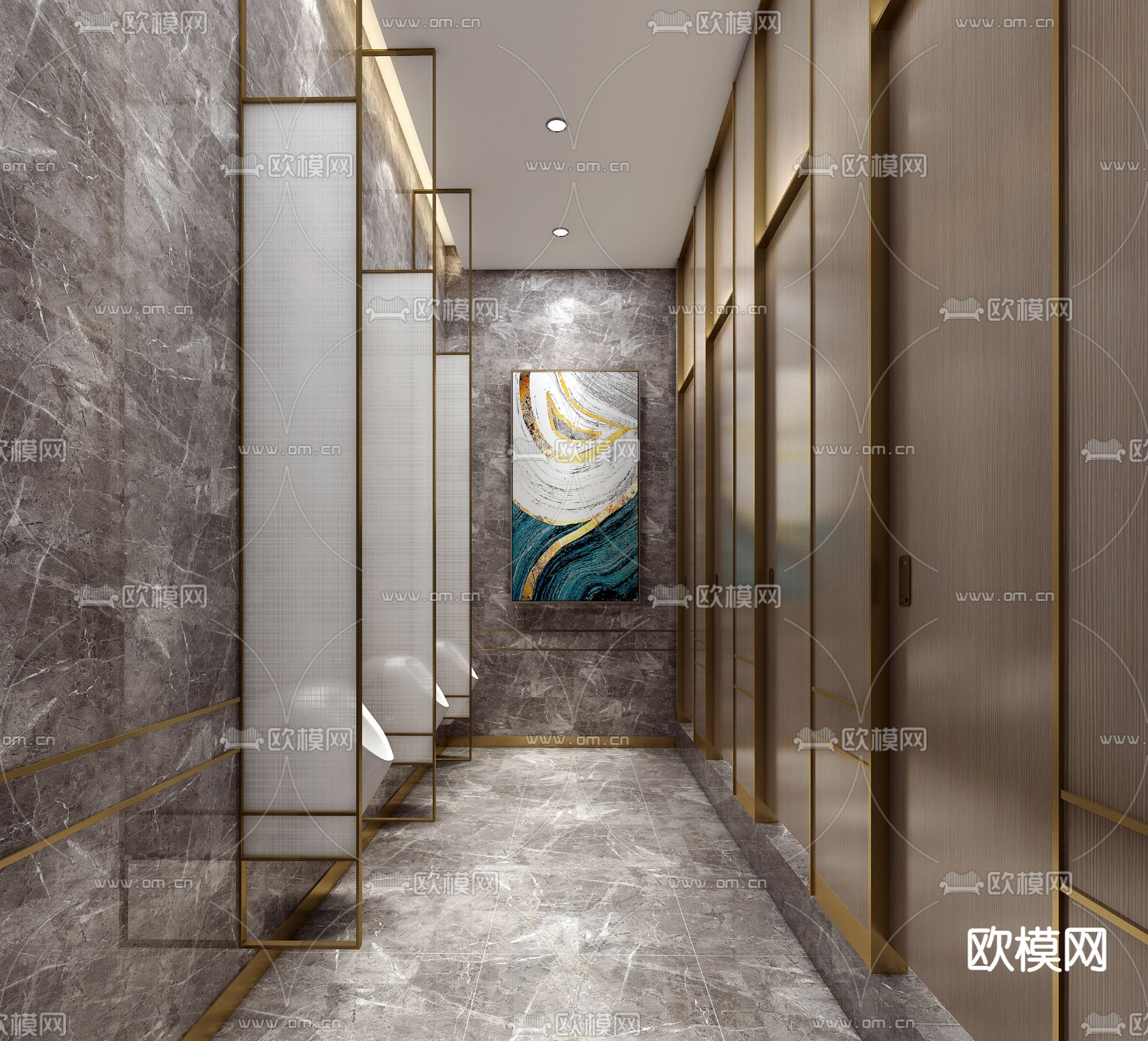 新中式公共卫生间3d模型下载（渲染图1）